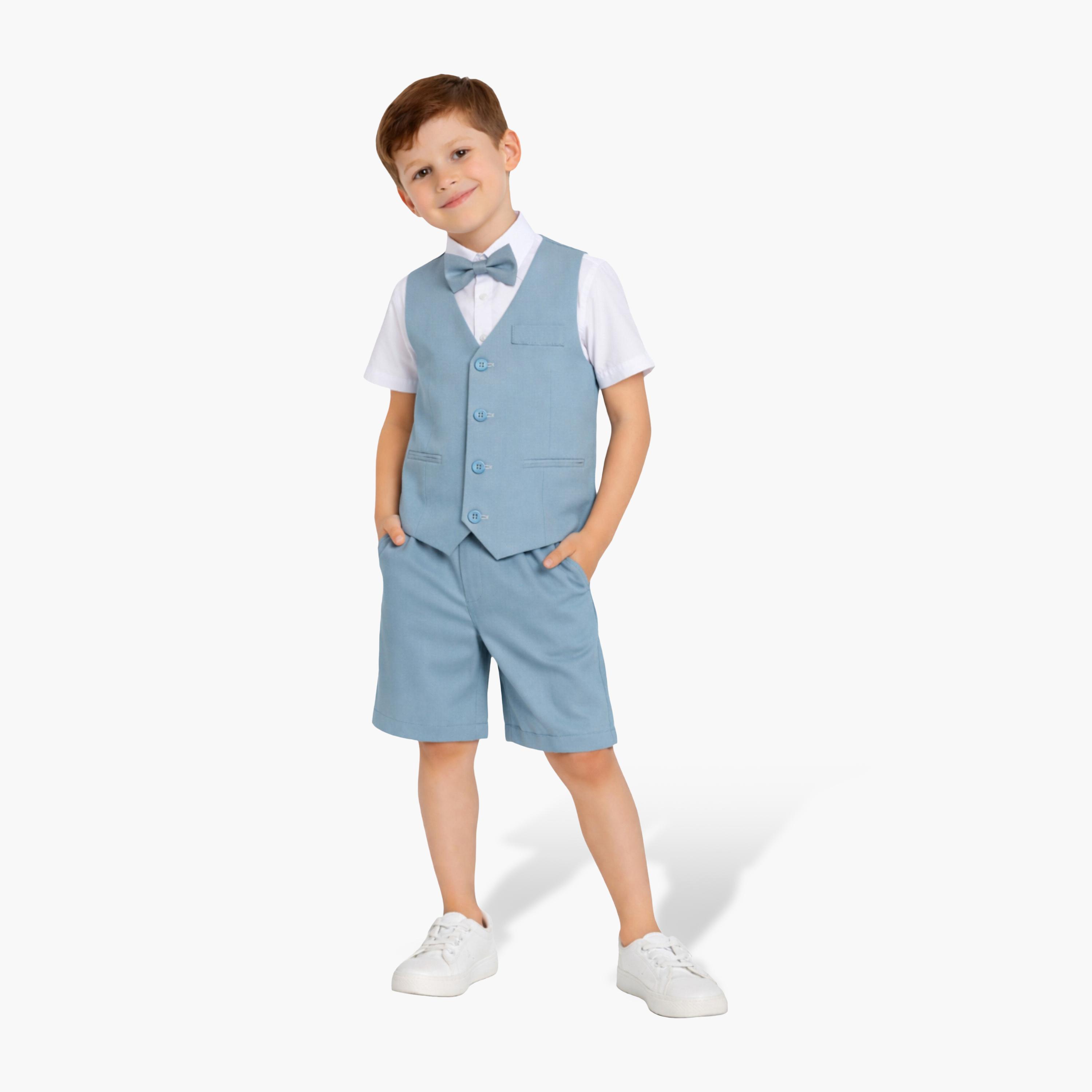 Victor and Jane 4-Piece Half Sleeves Shirt with Waistcoat & Trousers Set-boys-clothing-setsandcoords-image-1