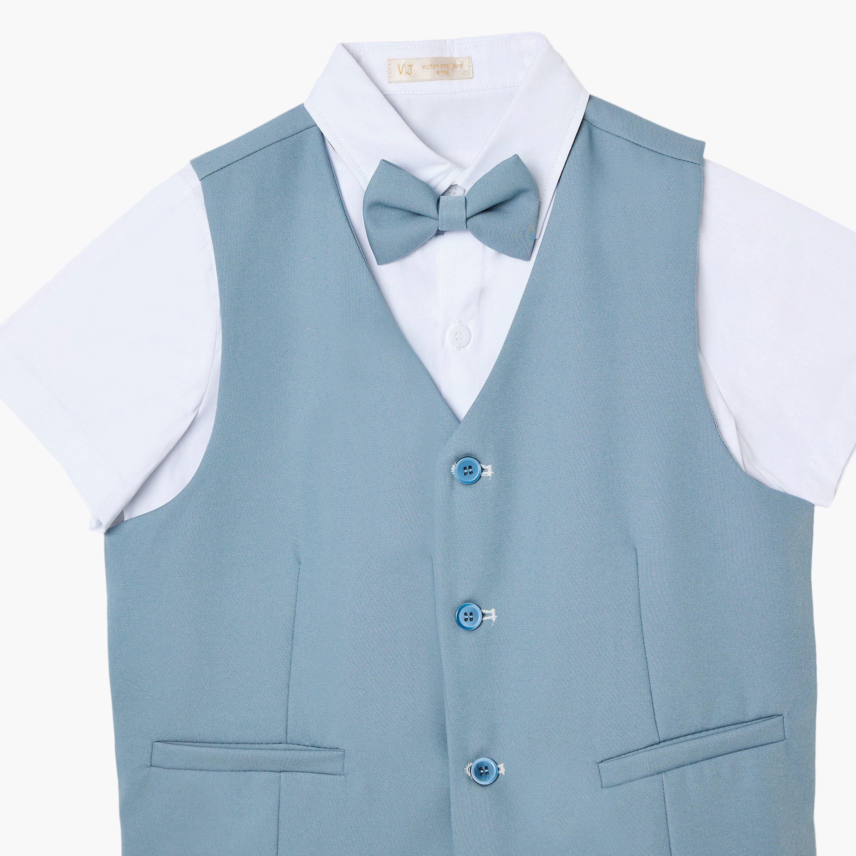 Victor and Jane 4-Piece Half Sleeves Shirt with Waistcoat & Trousers Set-boys-clothing-setsandcoords-image-3