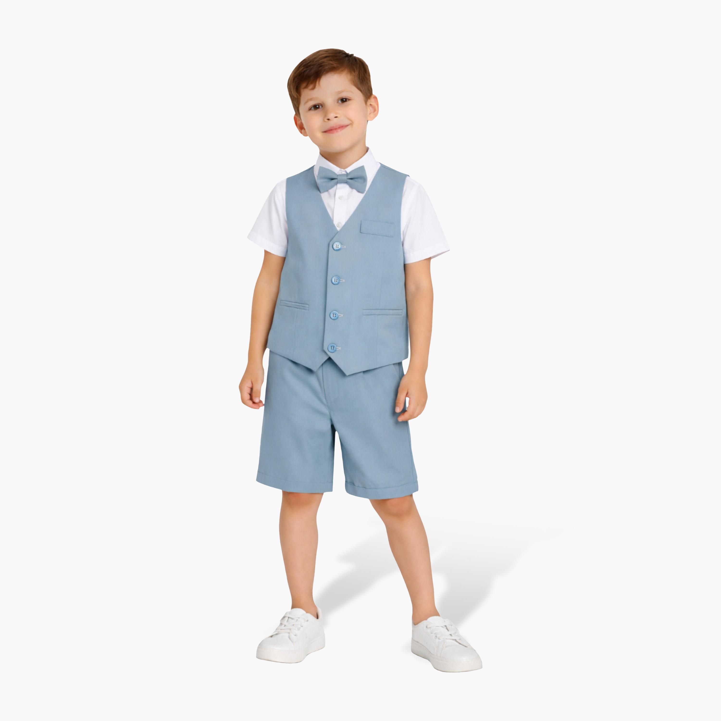 Victor and Jane 4-Piece Half Sleeves Shirt with Waistcoat & Trousers Set-boys-clothing-setsandcoords-image-4