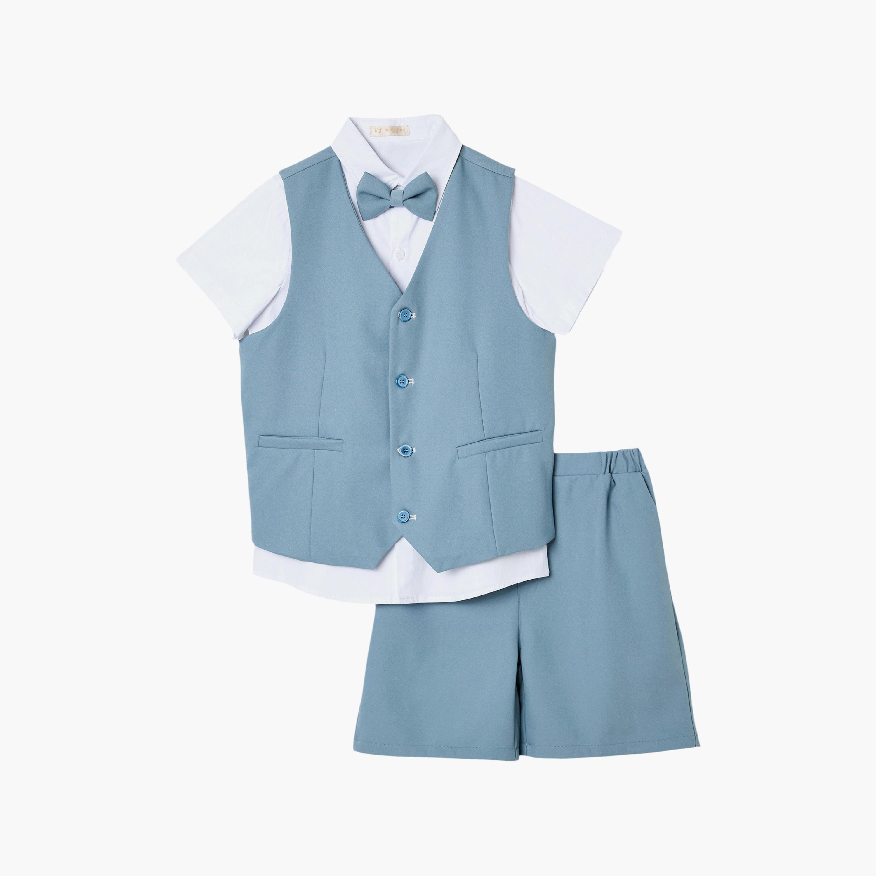 Victor and Jane 4-Piece Half Sleeves Shirt with Waistcoat & Trousers Set-boys-clothing-setsandcoords-image-5