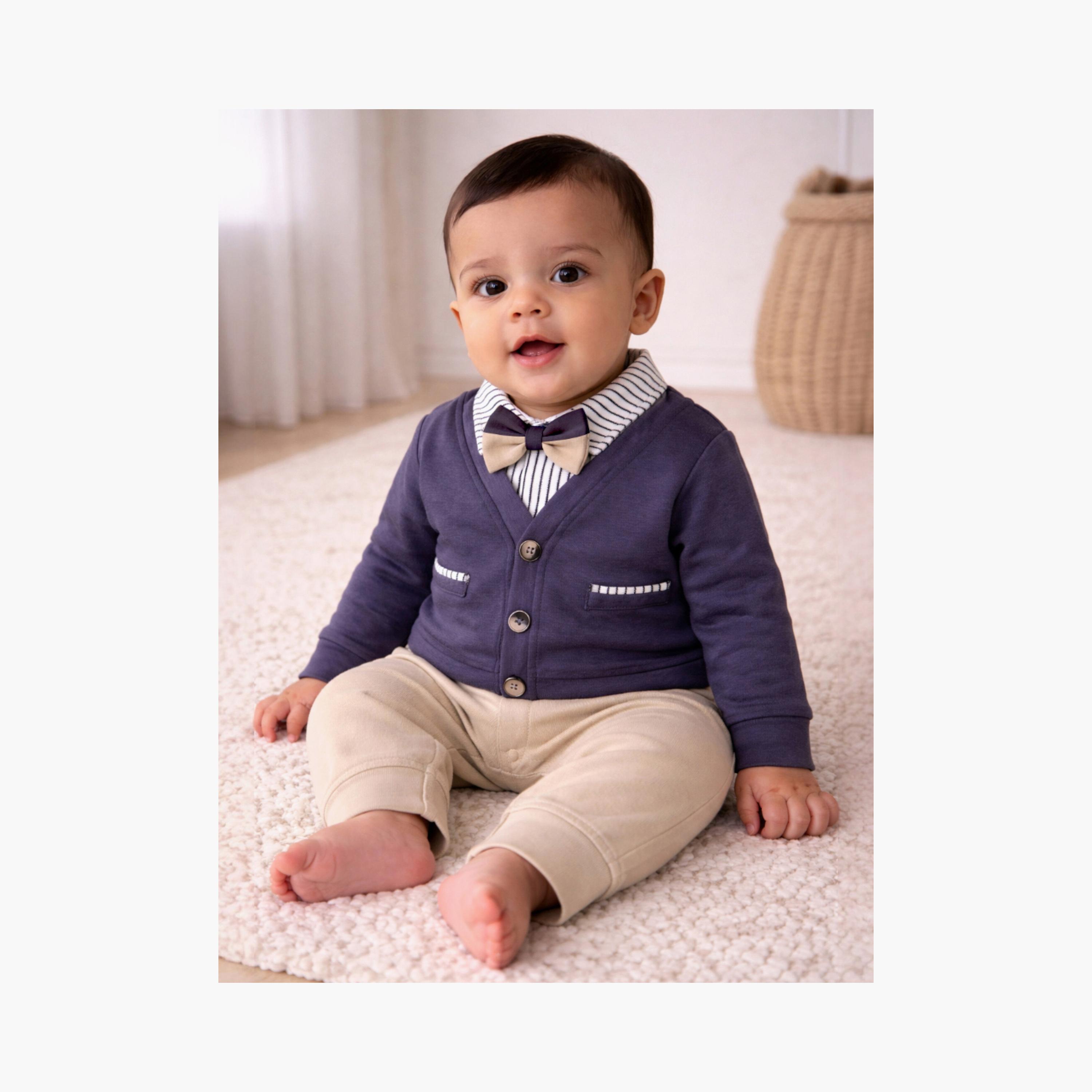Victor and Jane Cardigan & Bow Tie Rompers Set-baby-boys-clothing-rompers-image-3
