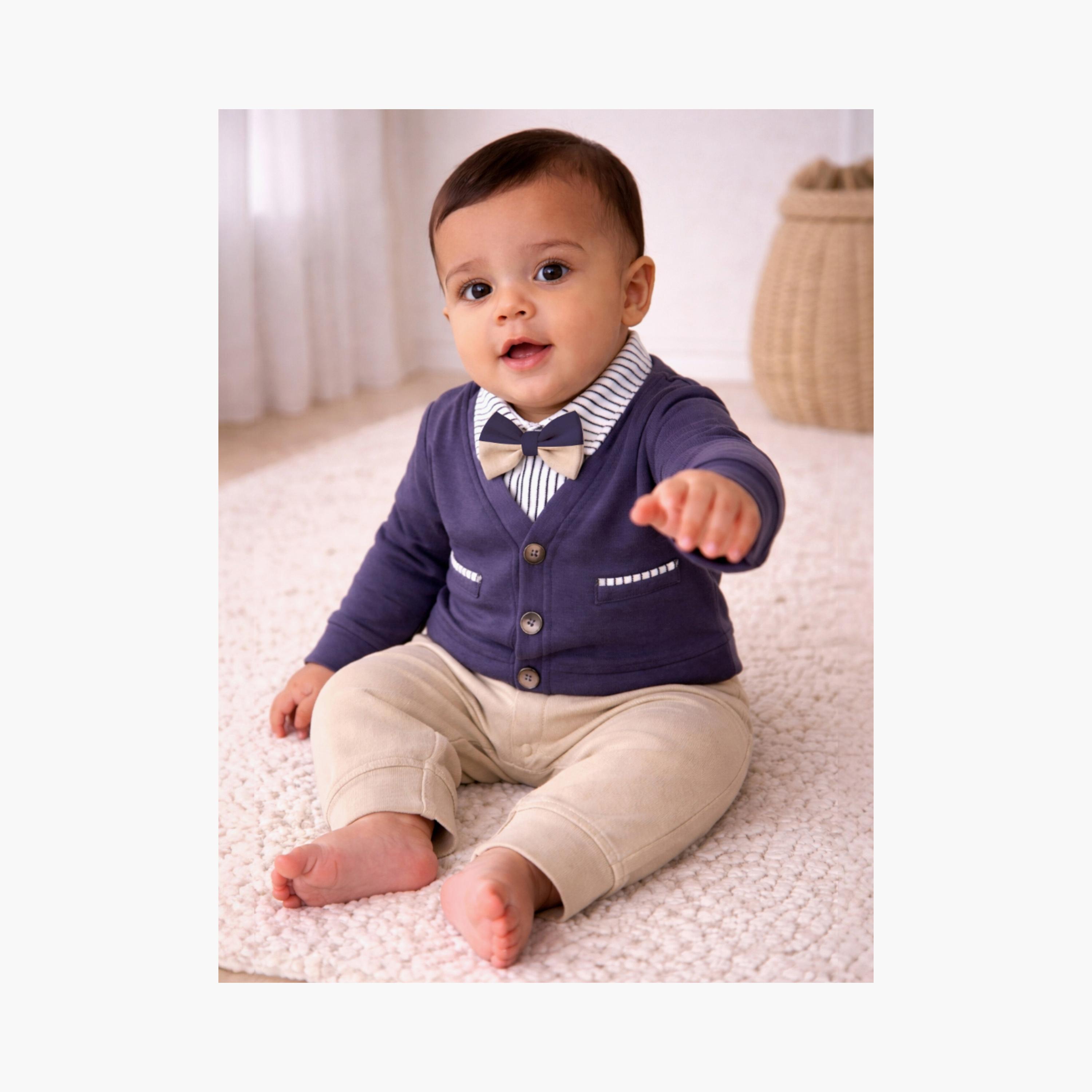 Victor and Jane Cardigan & Bow Tie Rompers Set-baby-boys-clothing-rompers-image-4