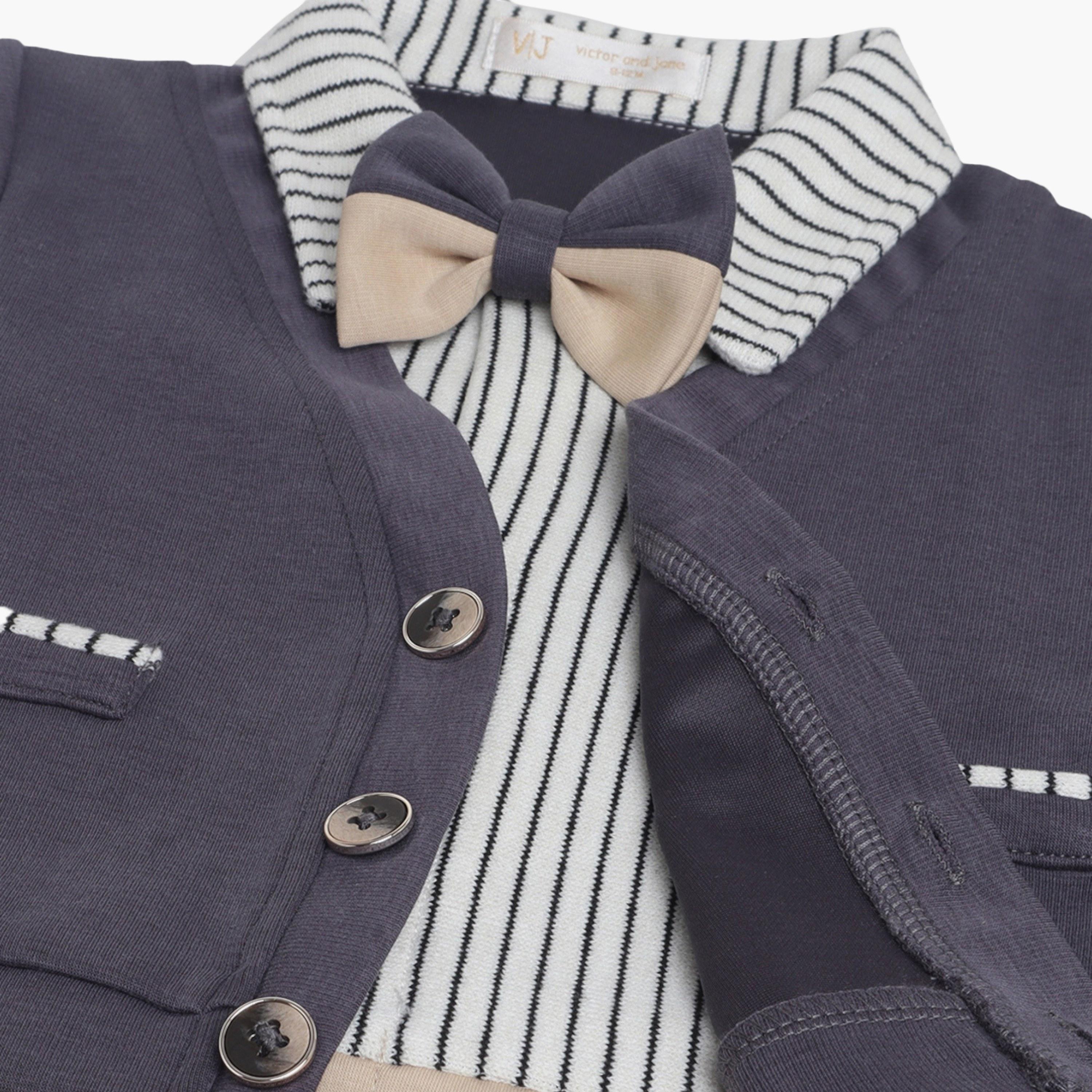 Victor and Jane Cardigan & Bow Tie Rompers Set-baby-boys-clothing-rompers-image-6