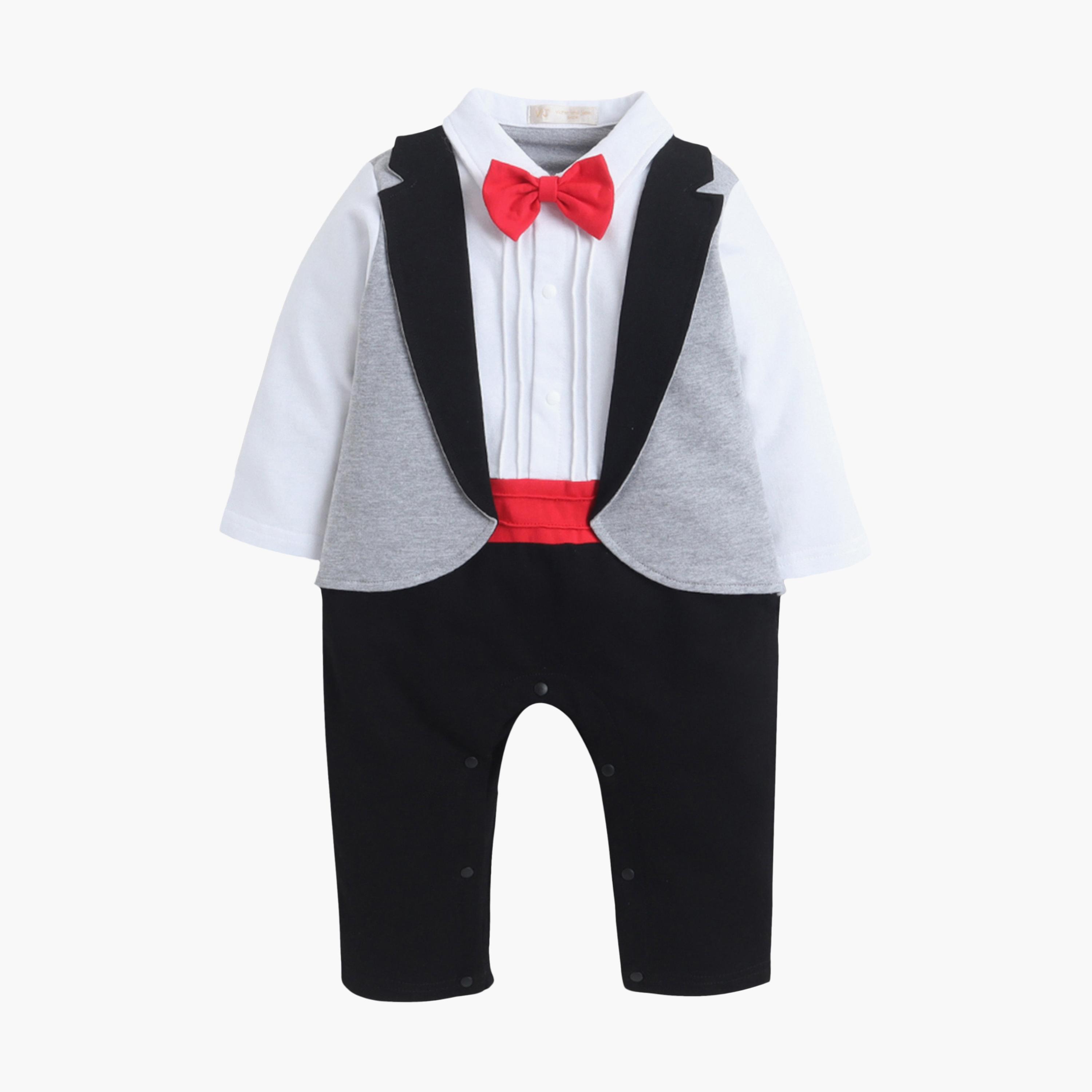 Victor and Jane Tuxedo, Shirt & Bow Tie Mock Rompers Set-baby-boys-clothing-rompers-image-1