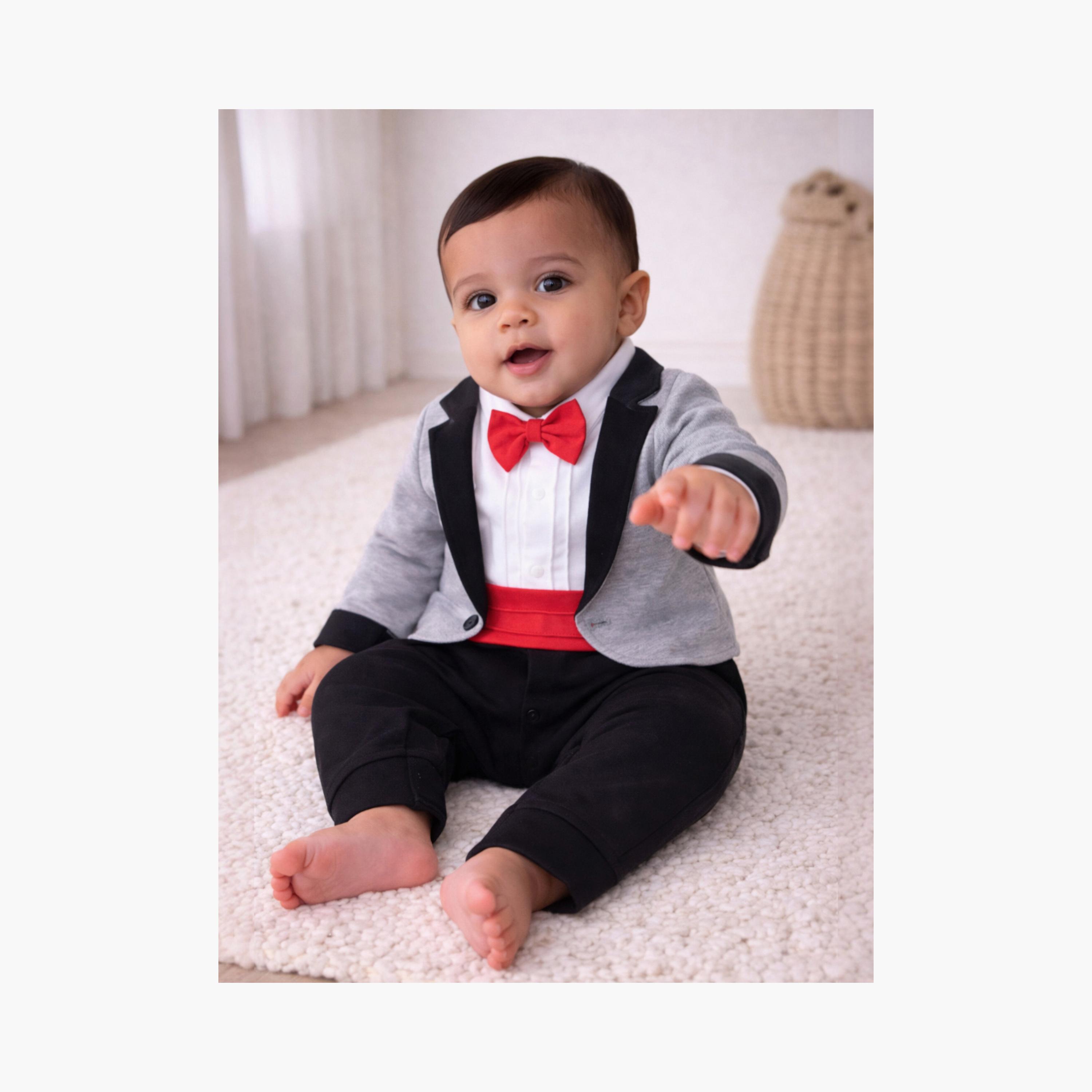 Victor and Jane Tuxedo, Shirt & Bow Tie Mock Rompers Set-baby-boys-clothing-rompers-image-3