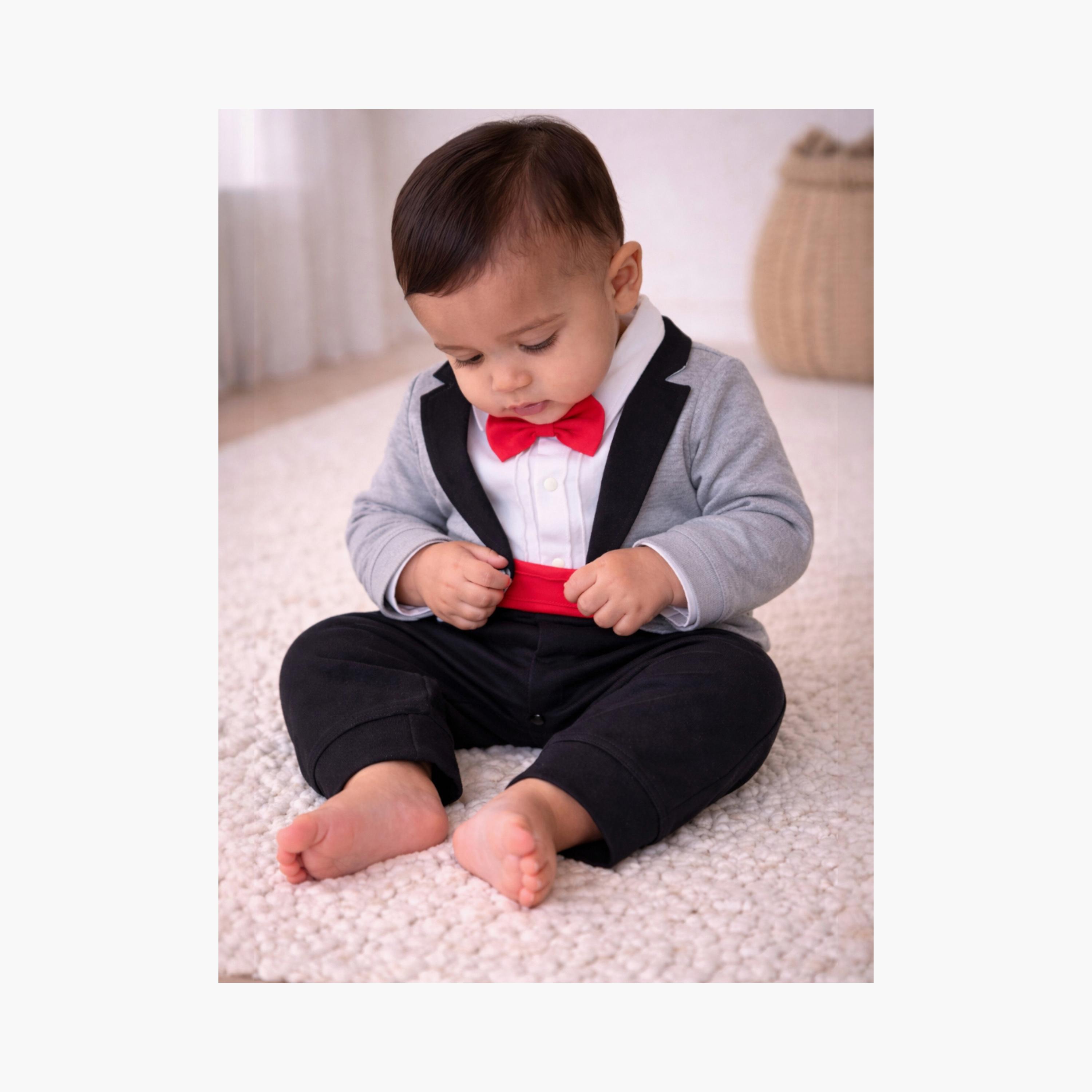 Victor and Jane Tuxedo, Shirt & Bow Tie Mock Rompers Set-baby-boys-clothing-rompers-image-5