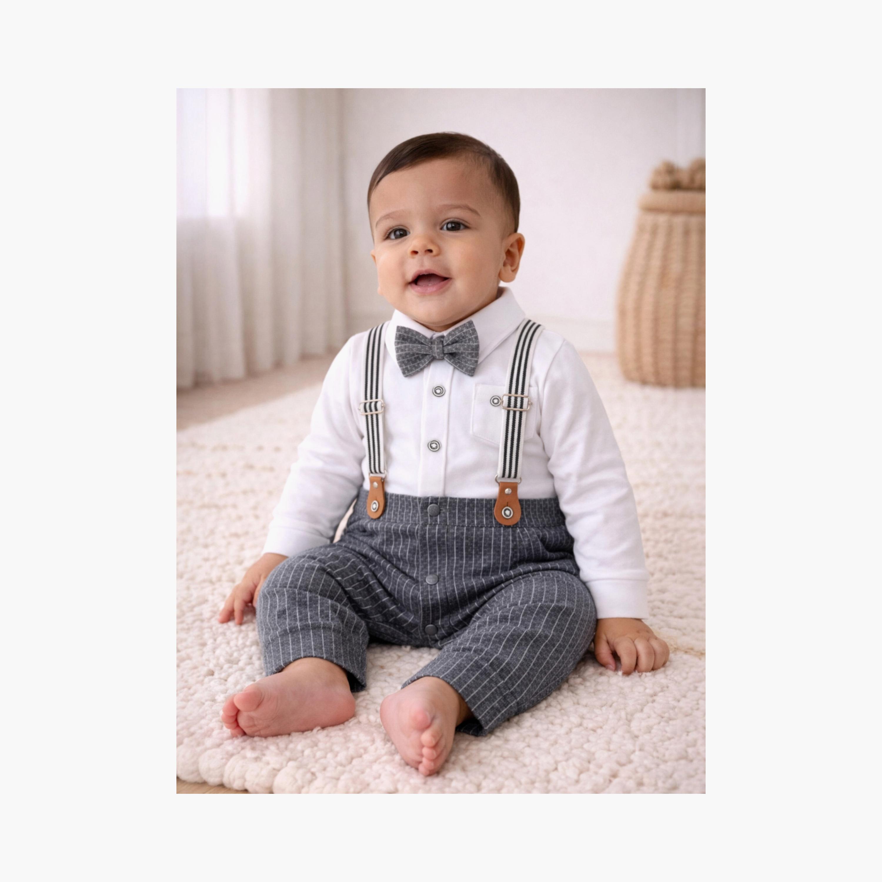 طقم رومبير بتصميم وهمي (موك) مكون من قميص، ربطة عنق وحمالات من فيكتور آند جين-baby-boys-clothing-rompers-image-6