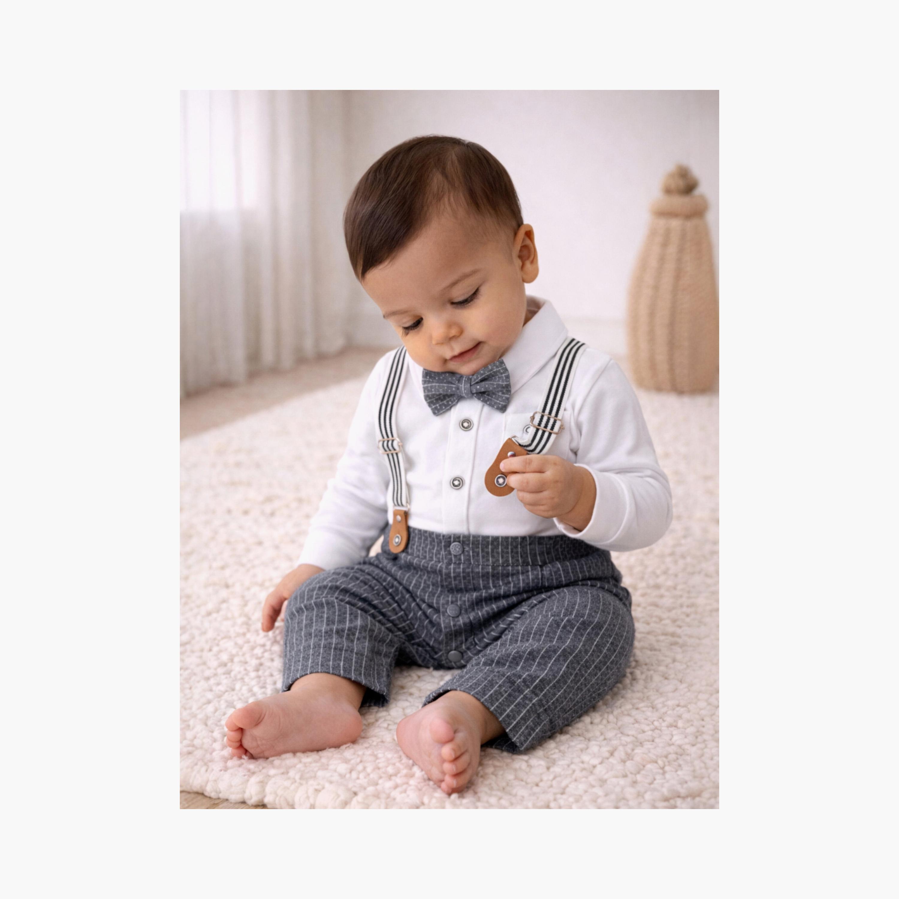 طقم رومبير بتصميم وهمي (موك) مكون من قميص، ربطة عنق وحمالات من فيكتور آند جين-baby-boys-clothing-rompers-image-5
