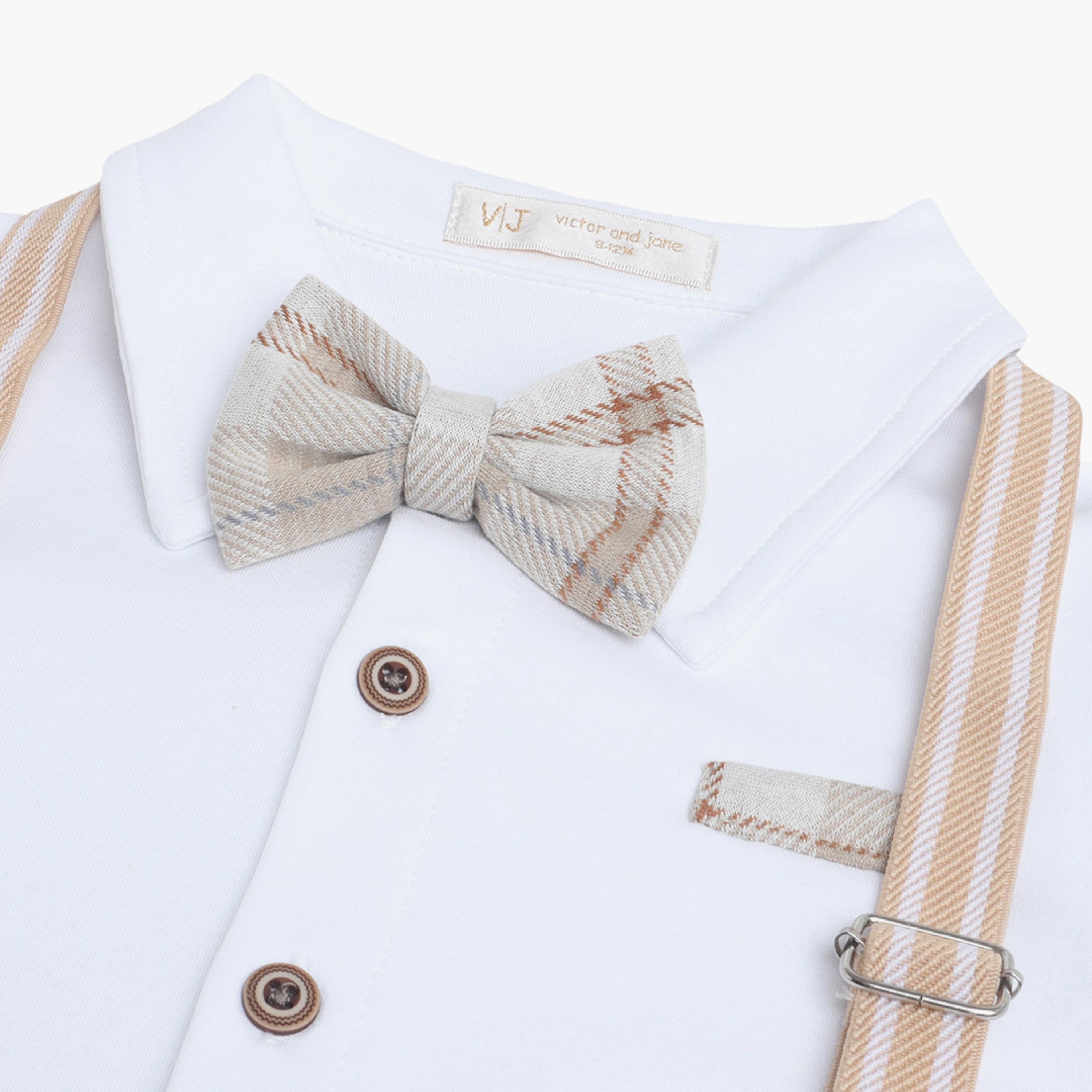 طقم رومبير بتصميم وهمي (موك) مكون من قميص، ربطة عنق وحمالات من فيكتور آند جين-baby-boys-clothing-rompers-image-2