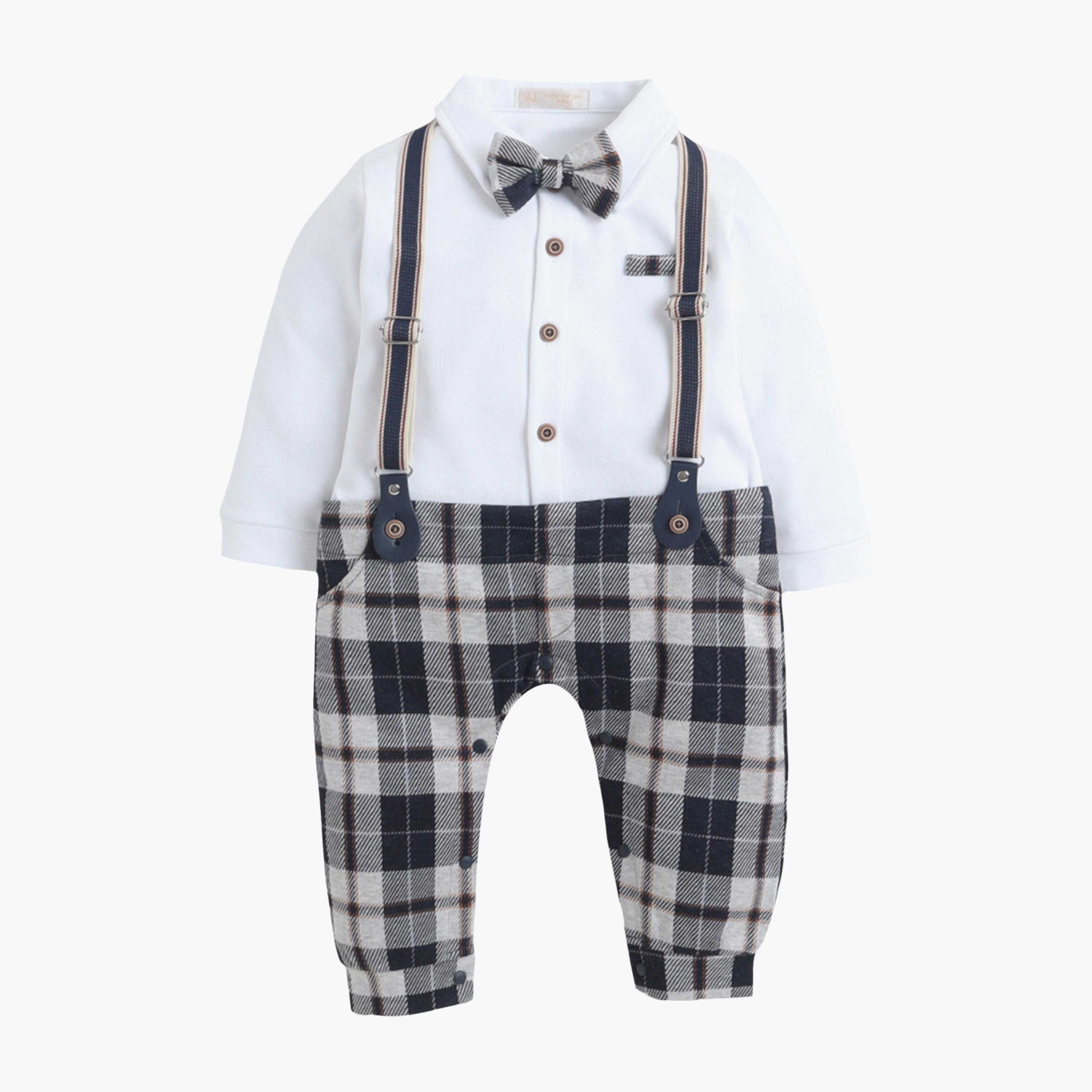 Victor and Jane Checked Shirt, Bow Tie & Suspenders Mock Rompers Set-baby-boys-clothing-rompers-image-1