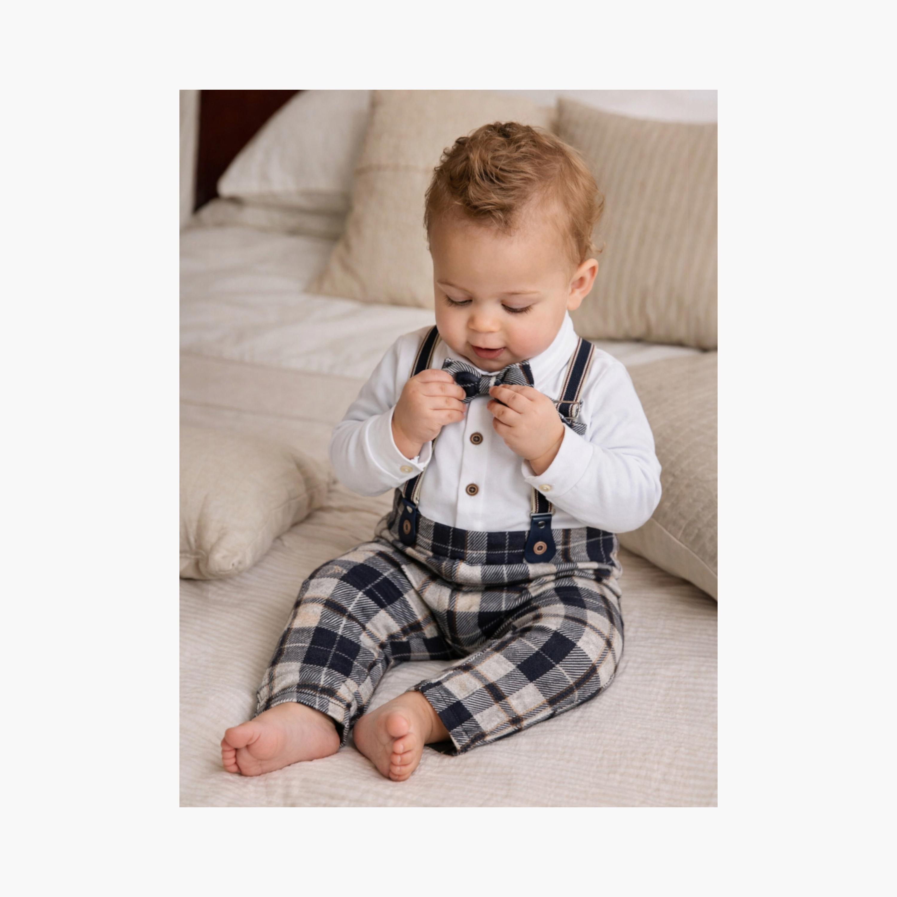 Victor and Jane Checked Shirt, Bow Tie & Suspenders Mock Rompers Set-baby-boys-clothing-rompers-image-4