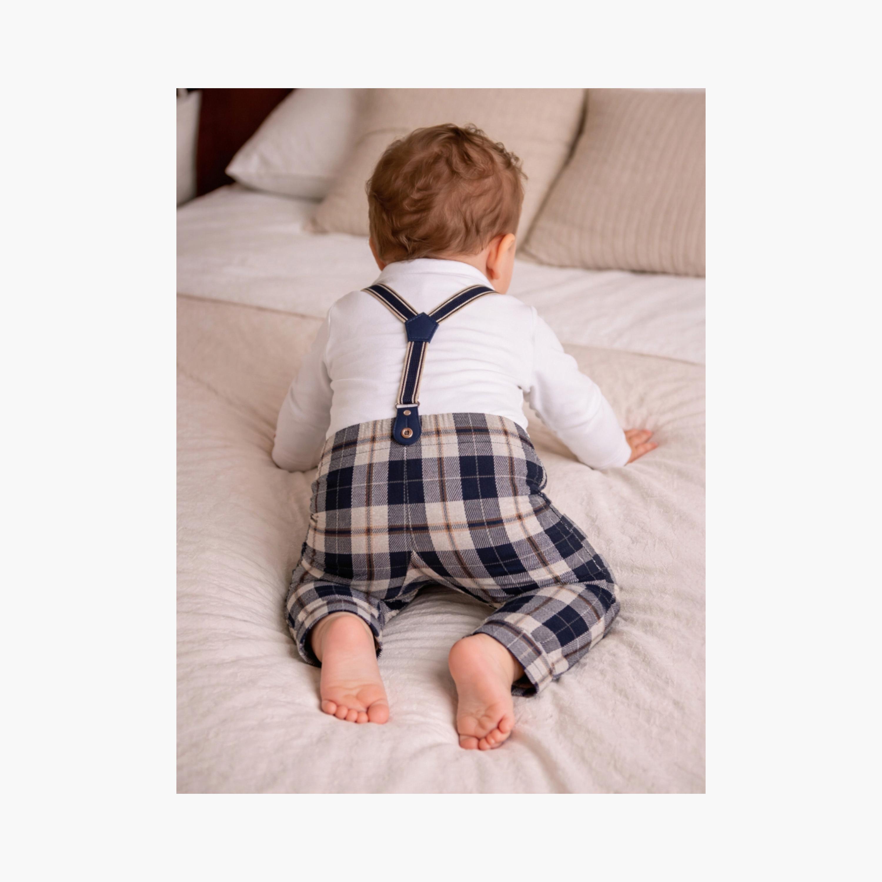 Victor and Jane Checked Shirt, Bow Tie & Suspenders Mock Rompers Set-baby-boys-clothing-rompers-image-5