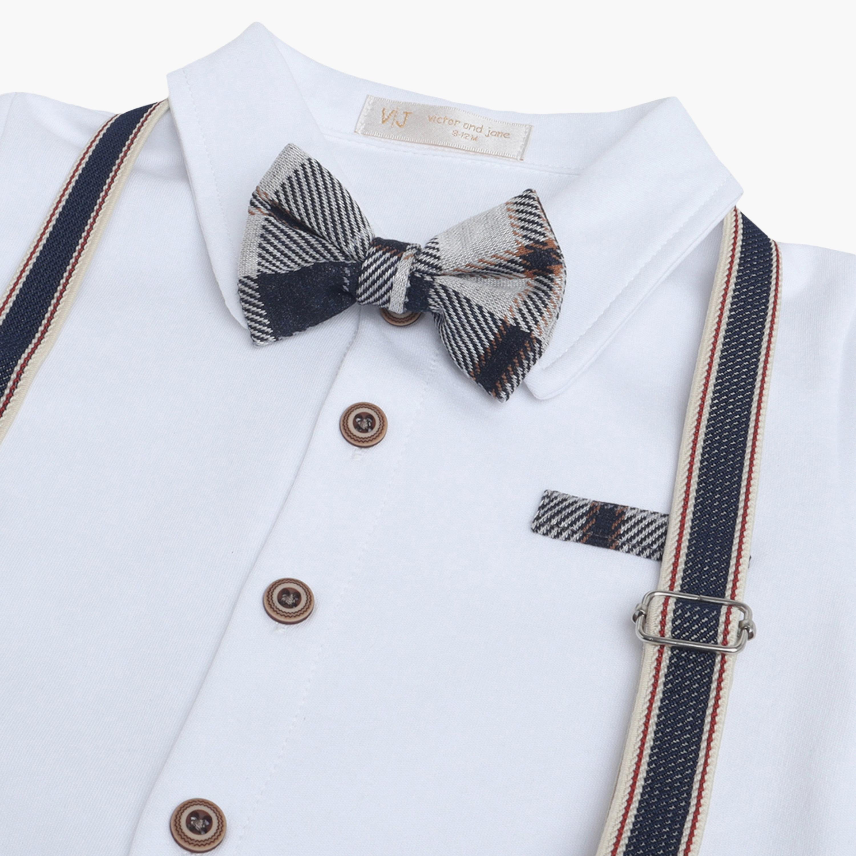 Victor and Jane Checked Shirt, Bow Tie & Suspenders Mock Rompers Set-baby-boys-clothing-rompers-image-6