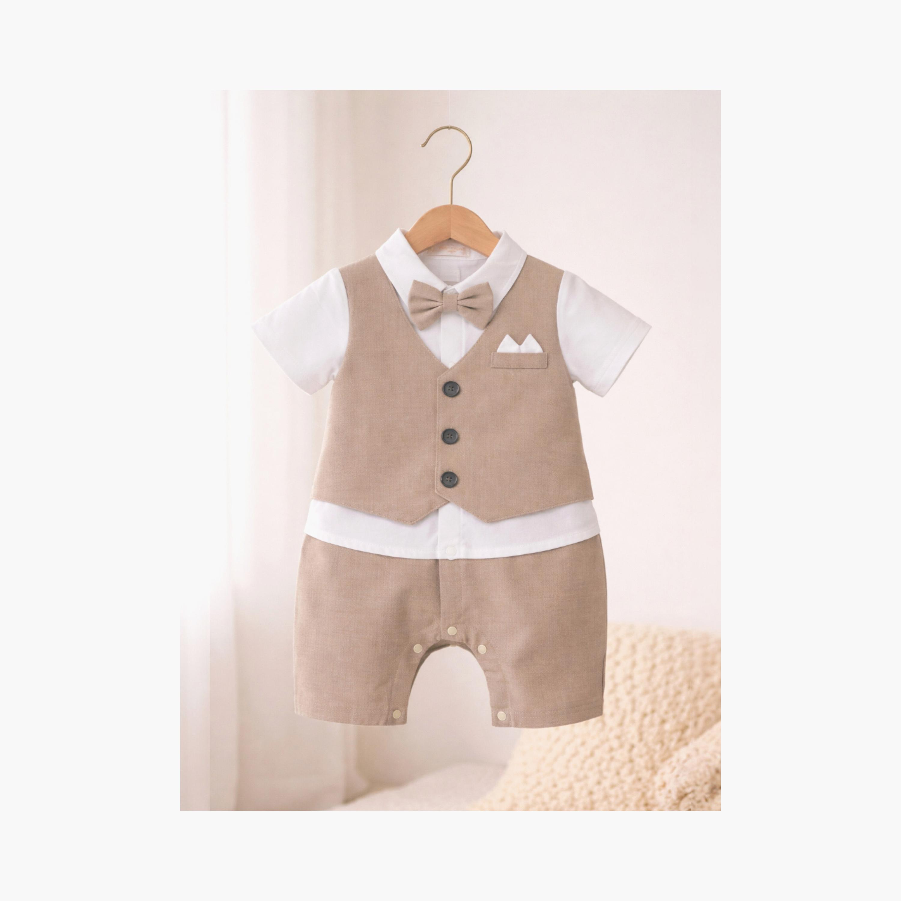 طقم رومبير بتصميم وهمي (موك) مكون من سديري، قميص وربطة عنق من فيكتور آند جين-baby-boys-clothing-rompers-image-5