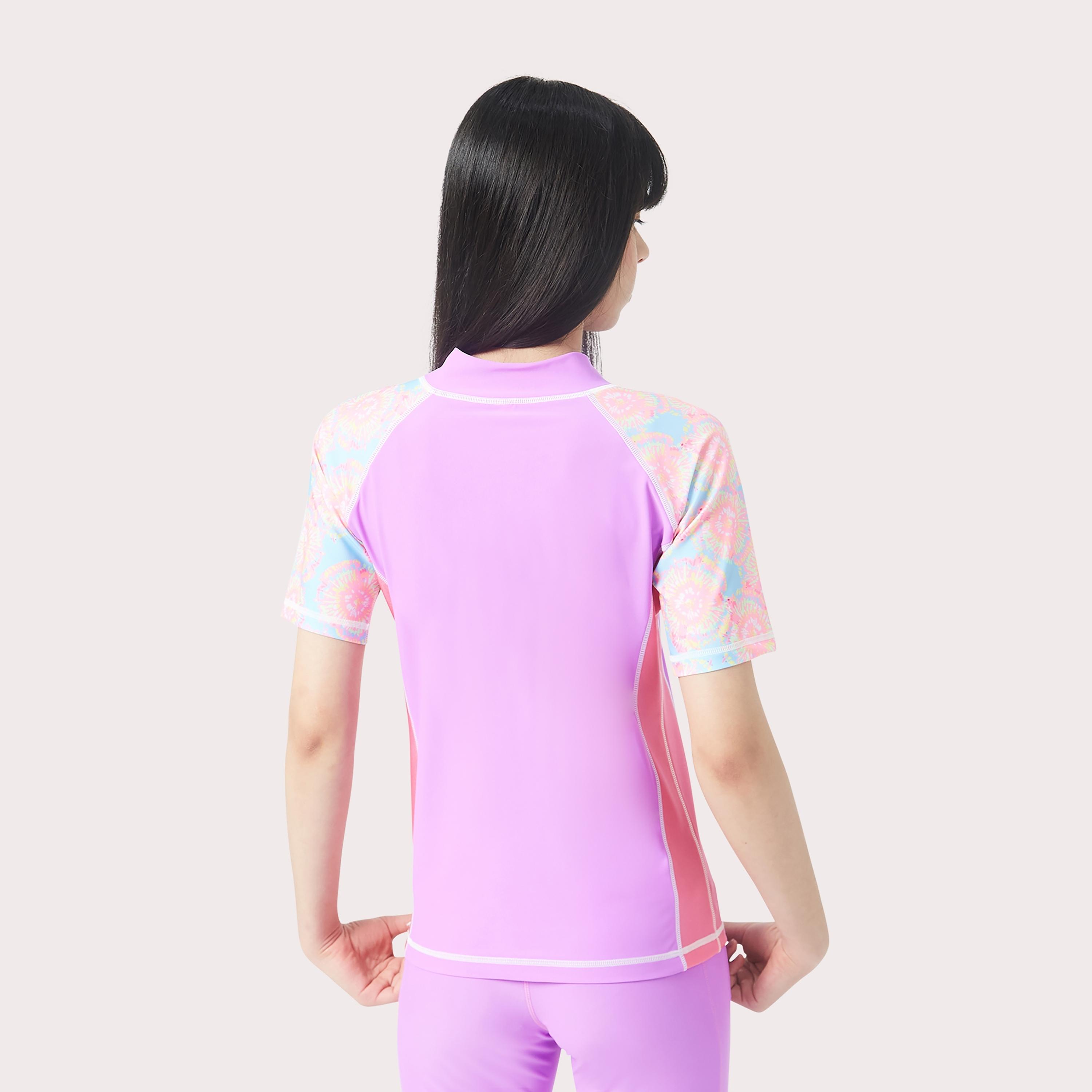 COEGA Sunwear Girls Youth Rashguard كم قصير، صبغة ربطة عنق زرقاء وردية-sports-gear-swimming-girl-image-3