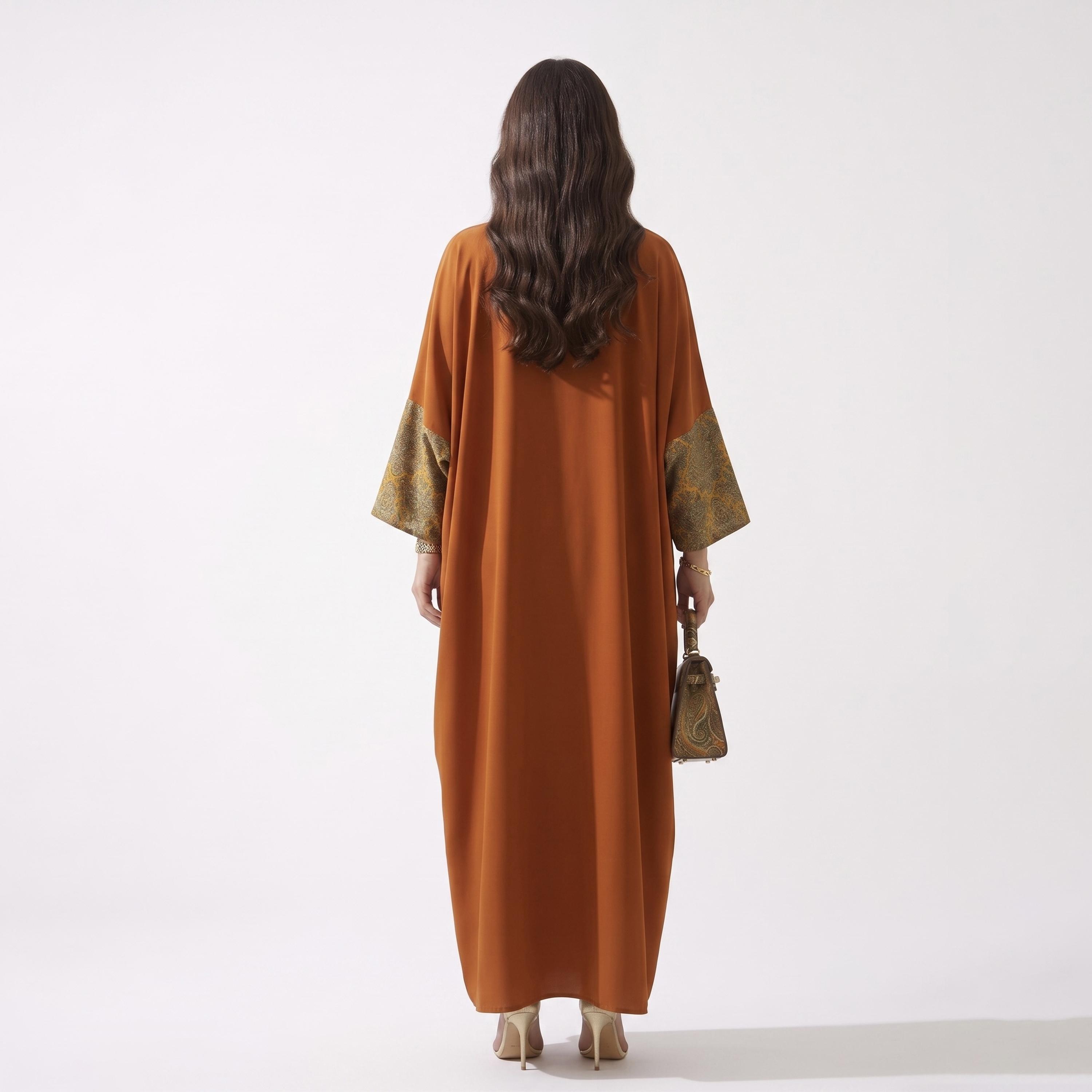 عباية بشت حريمي مفتوحة من الأمام بطبعة باللون البرتقالي مع حجاب من حديث المدينة-women-arabicclothing-abayas-image-4