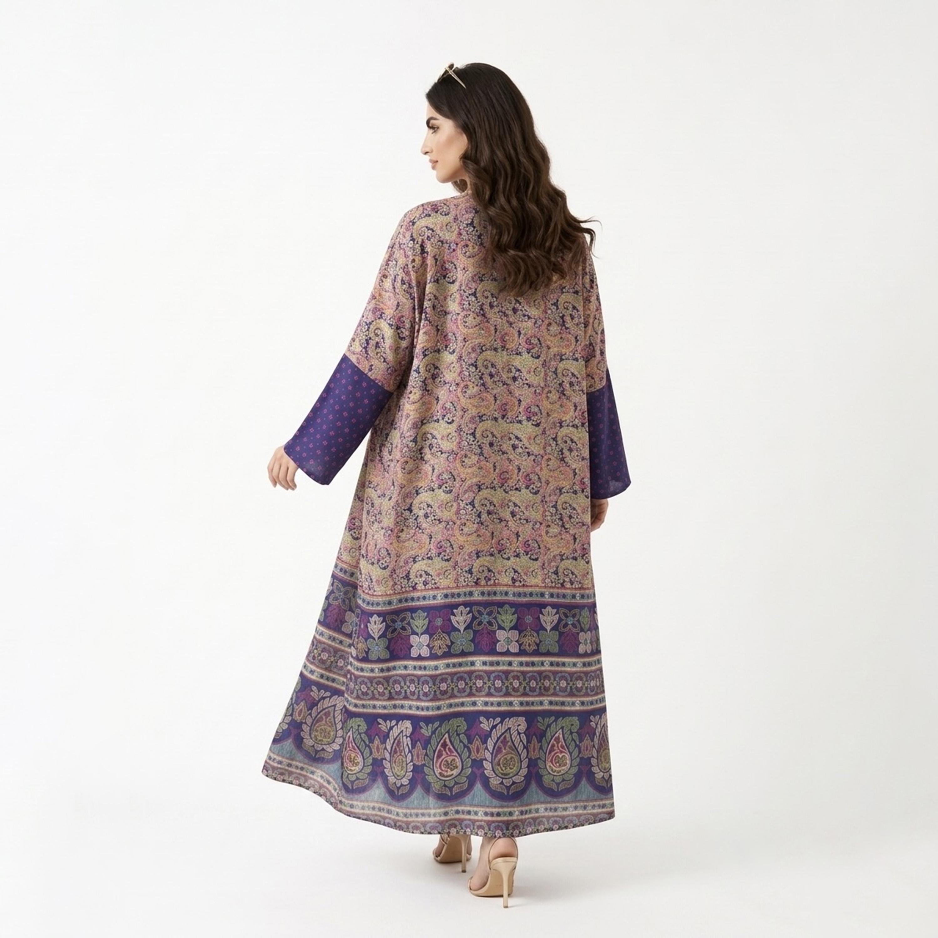 Hadiyath Al Madinah Multicolour Wide Sleeves Paisley Printed Women's Abaya with Hijab-women-arabicclothing-abayas-image-3