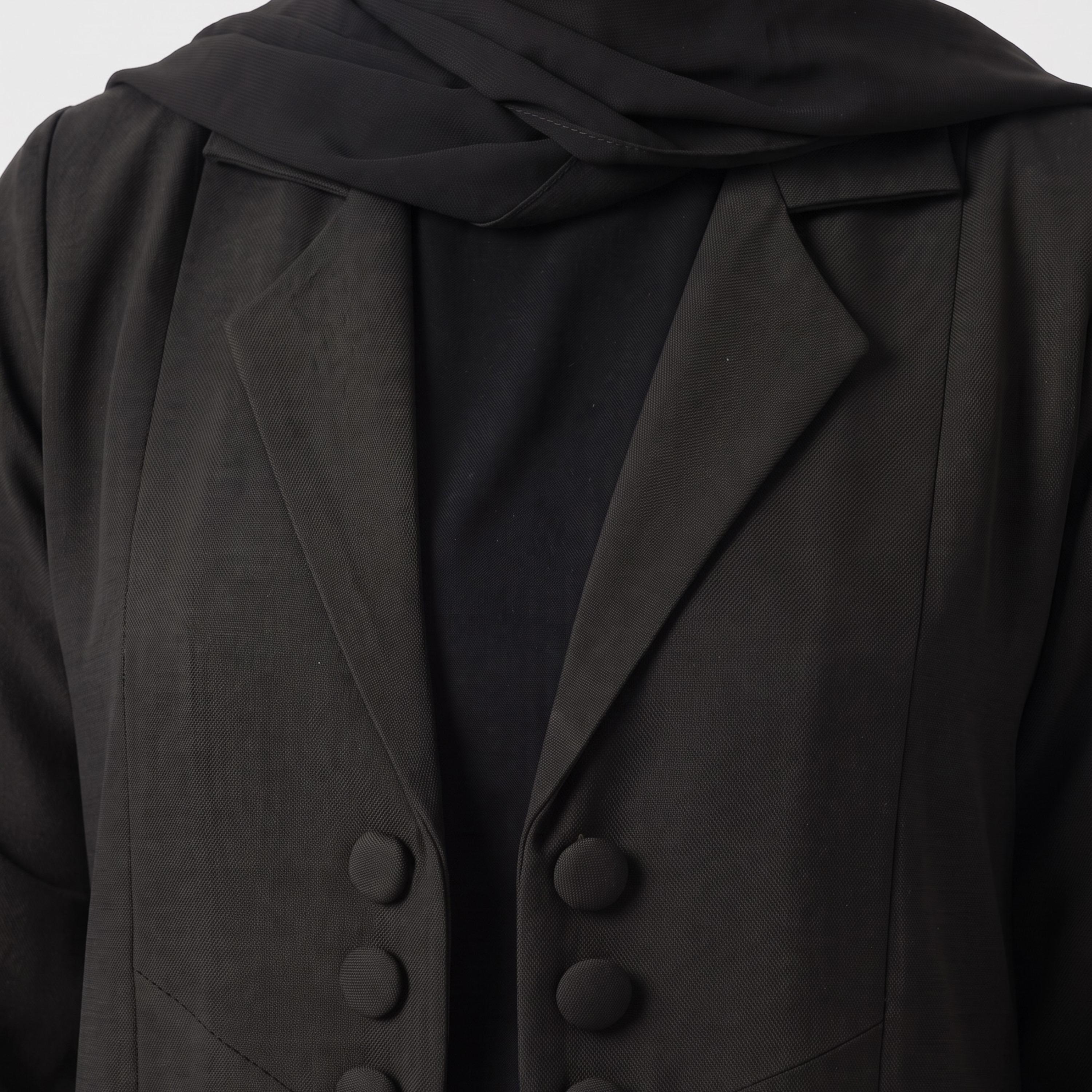 Hadiyath Al Madinah Notch Lapel Collar Coat Style Women's Open Front Abaya with Hijab-women-arabicclothing-abayas-image-2