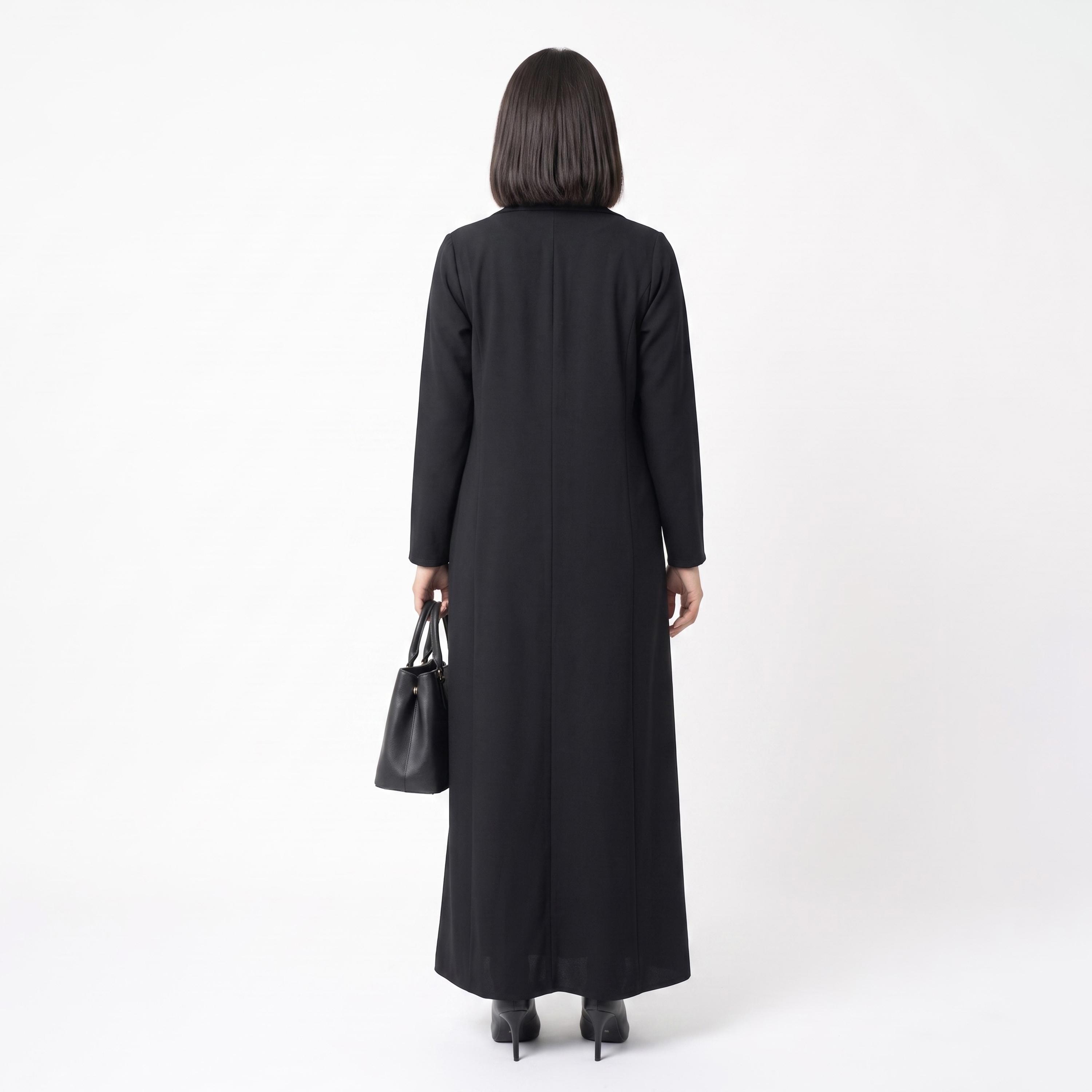 Hadiyath Al Madinah Notch Lapel Collar Coat Style Women's Open Front Abaya with Hijab-women-arabicclothing-abayas-image-4