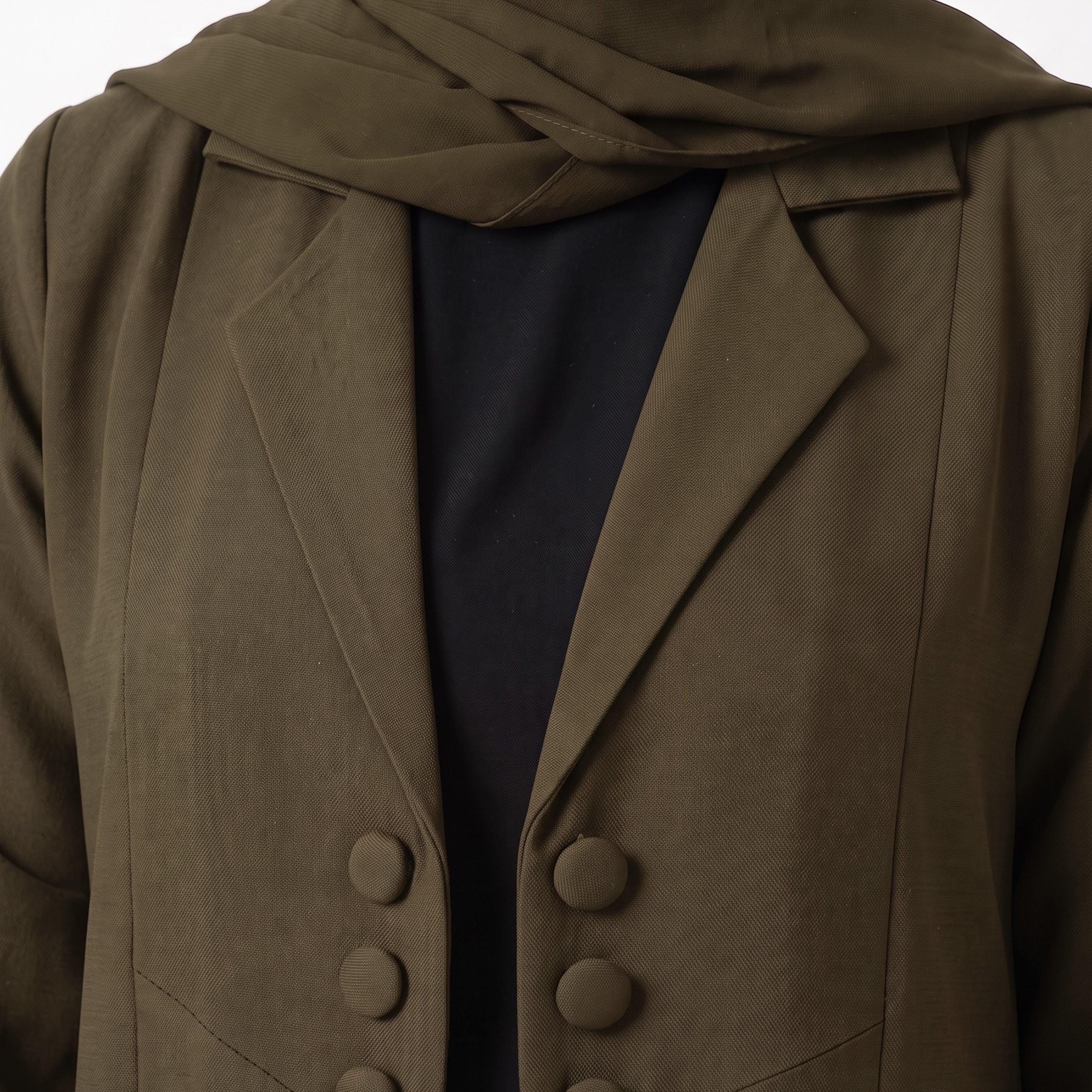 Hadiyath Al Madinah Notch Lapel Collar Coat Style Women's Open Front Abaya with Hijab-women-arabicclothing-abayas-image-2