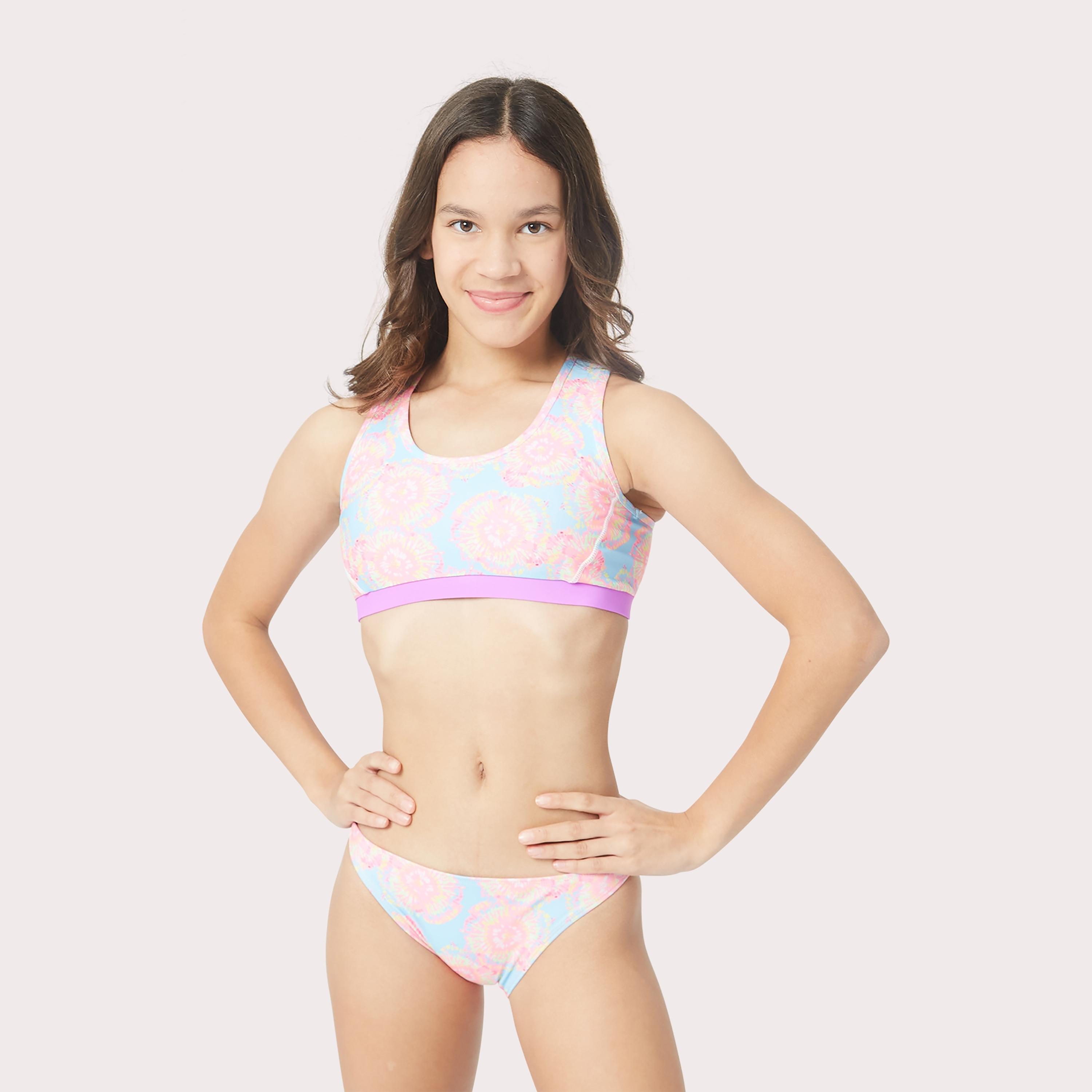 COEGA Sunwear Girls Youth Crop Top، وردي أزرق التعادل صبغ-sports-gear-swimming-girl-image-1