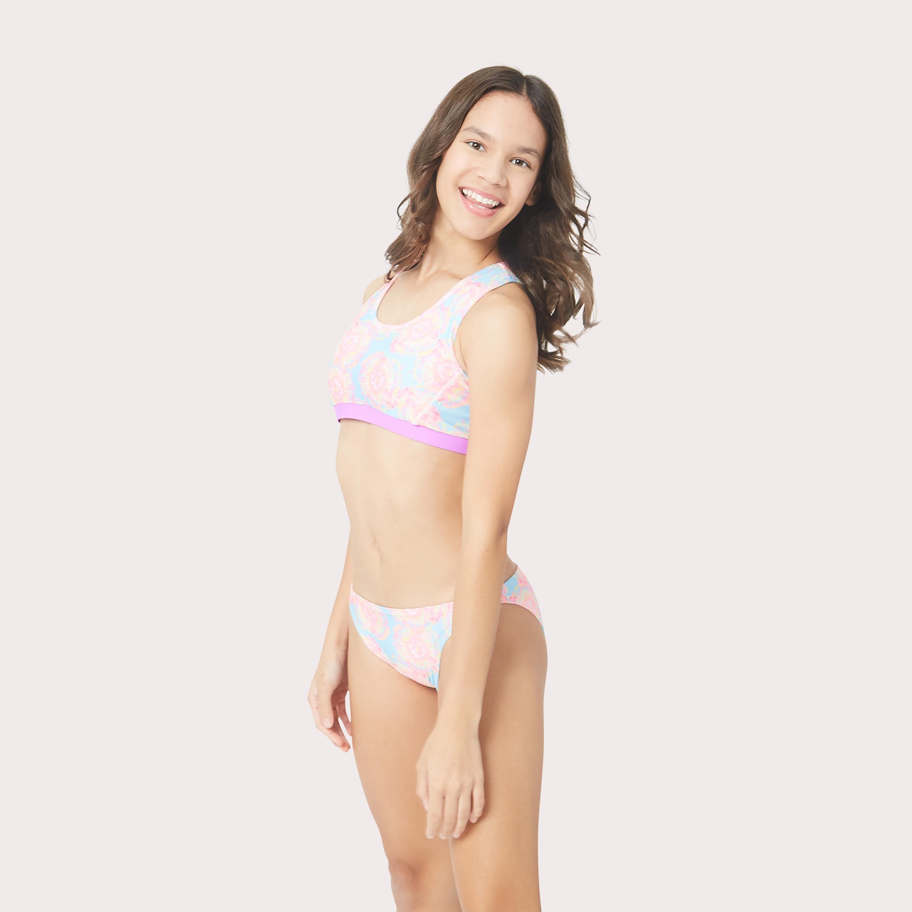 COEGA Sunwear Girls Youth Crop Top، وردي أزرق التعادل صبغ-sports-gear-swimming-girl-image-2