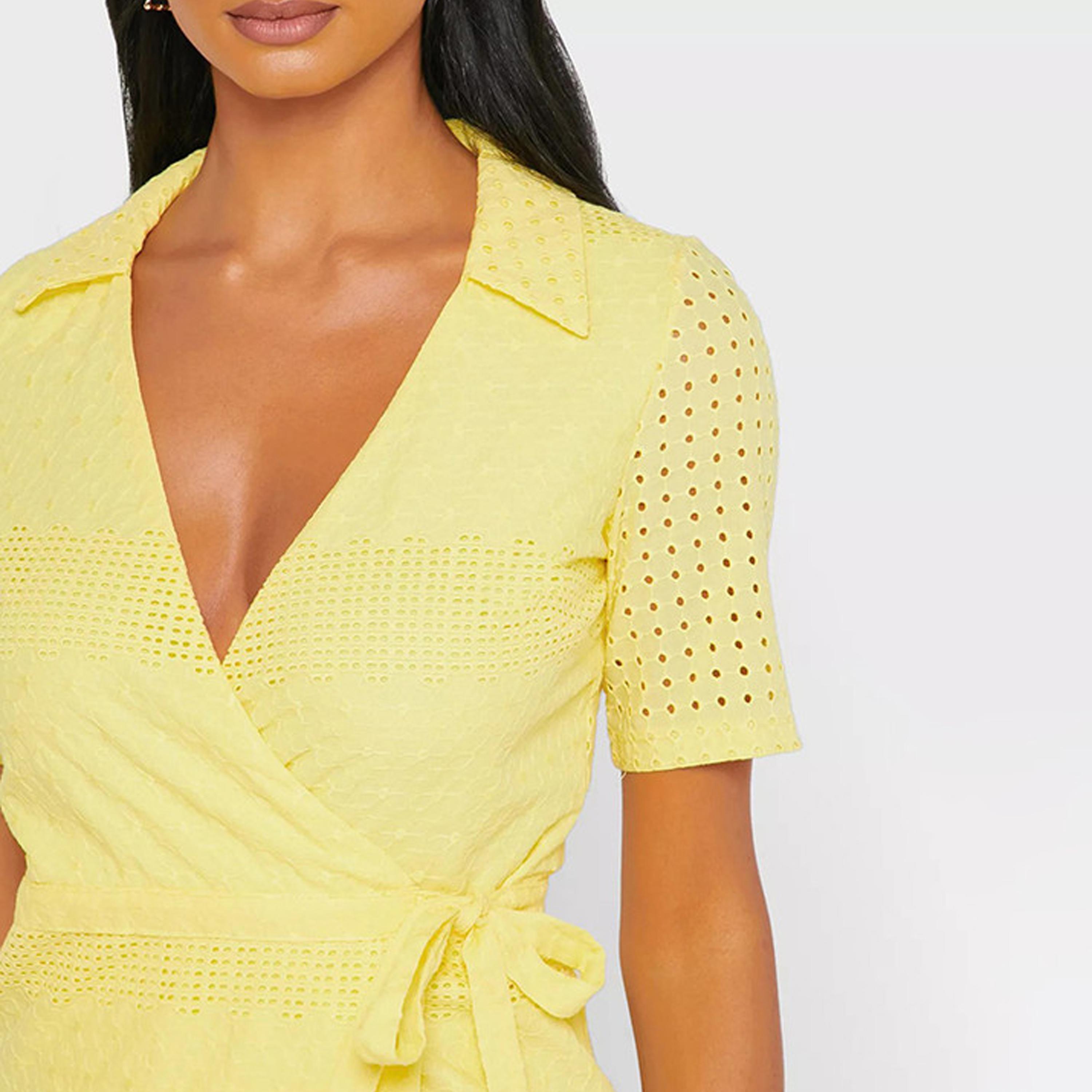 Little Mistress Schiffli V-neck Wrap Midi Dress with Short Sleeves-women-clothing-dresses-image-2