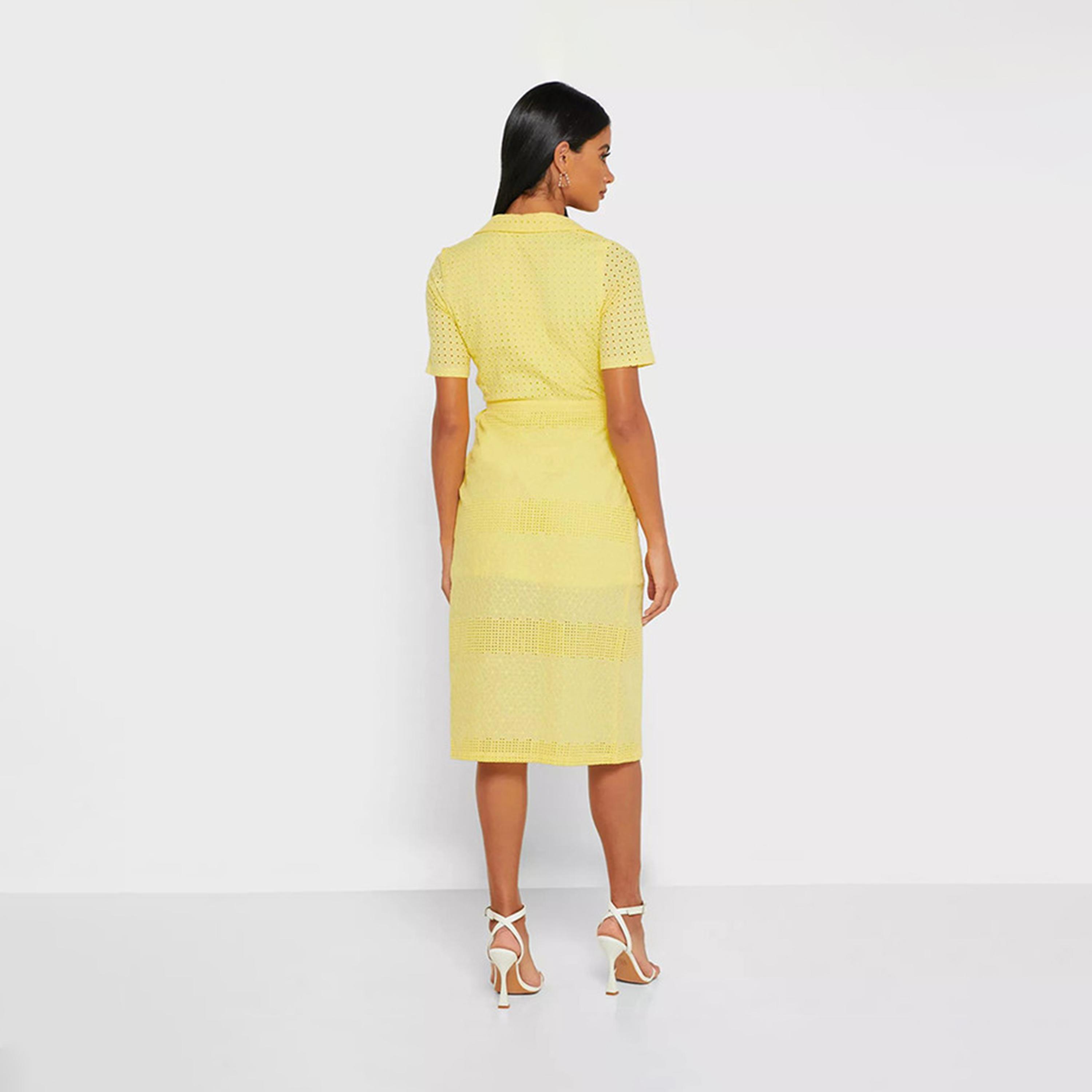 Little Mistress Schiffli V-neck Wrap Midi Dress with Short Sleeves-women-clothing-dresses-image-3