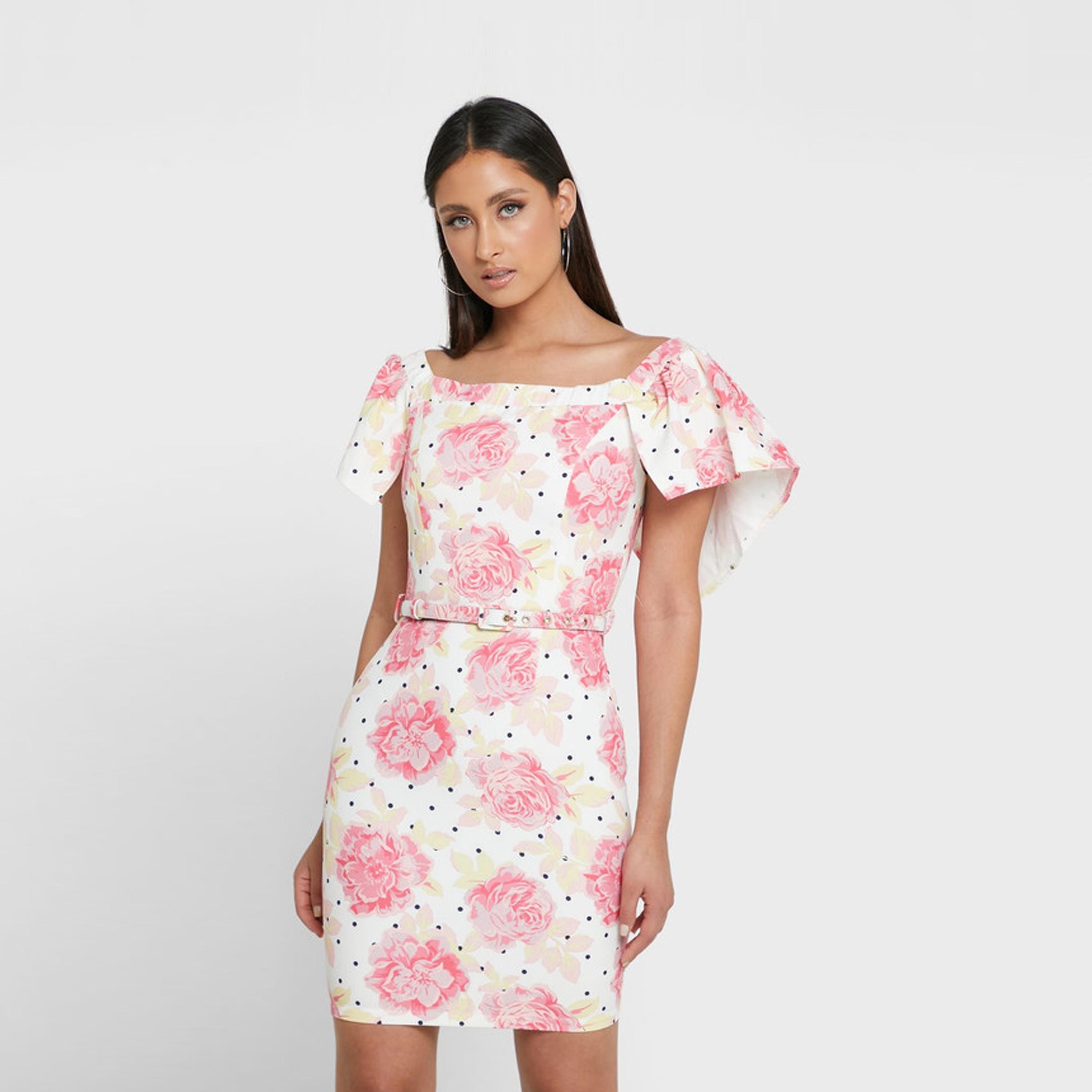 Little Mistress Floral Square Neck Bodycon Mini Dress with Short Sleeves-women-clothing-dresses-image-1