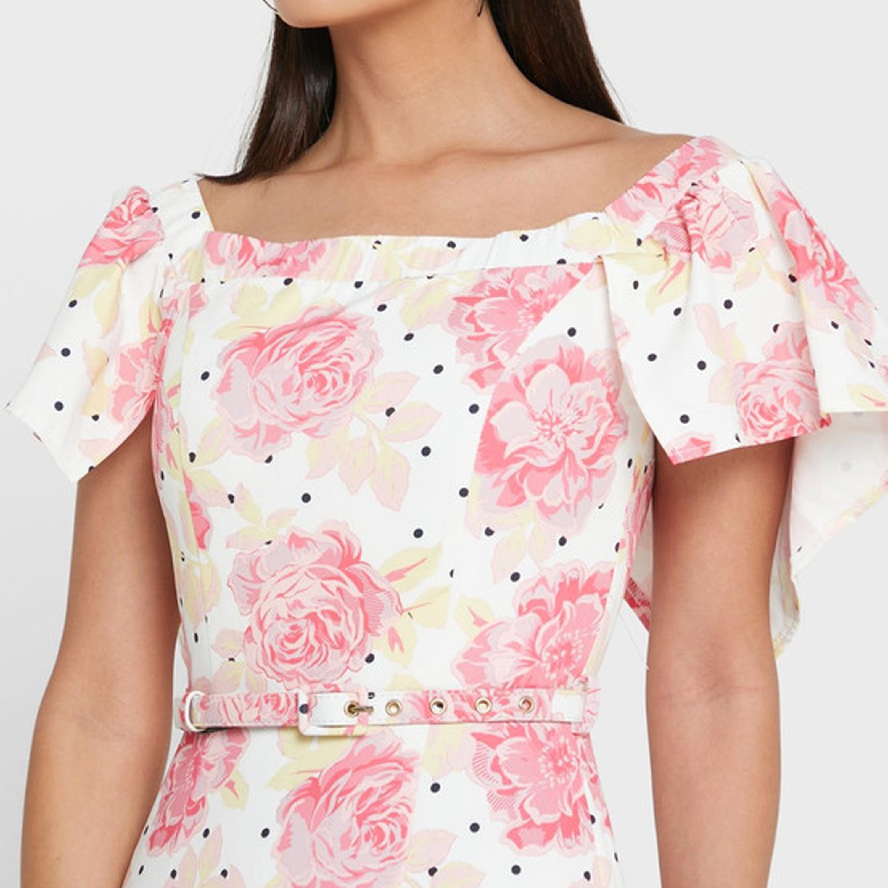 Little Mistress Floral Square Neck Bodycon Mini Dress with Short Sleeves-women-clothing-dresses-image-3
