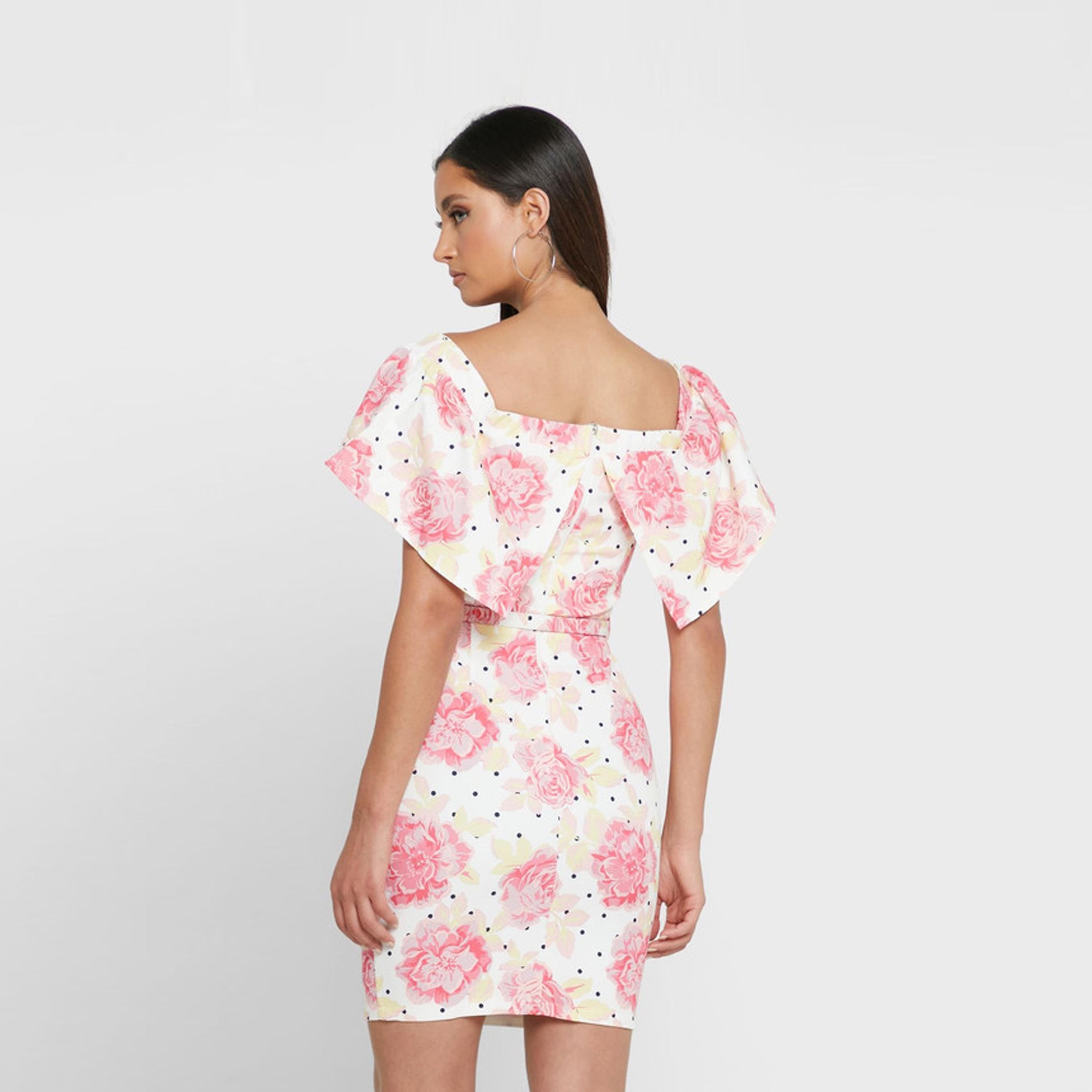 Little Mistress Floral Square Neck Bodycon Mini Dress with Short Sleeves-women-clothing-dresses-image-4