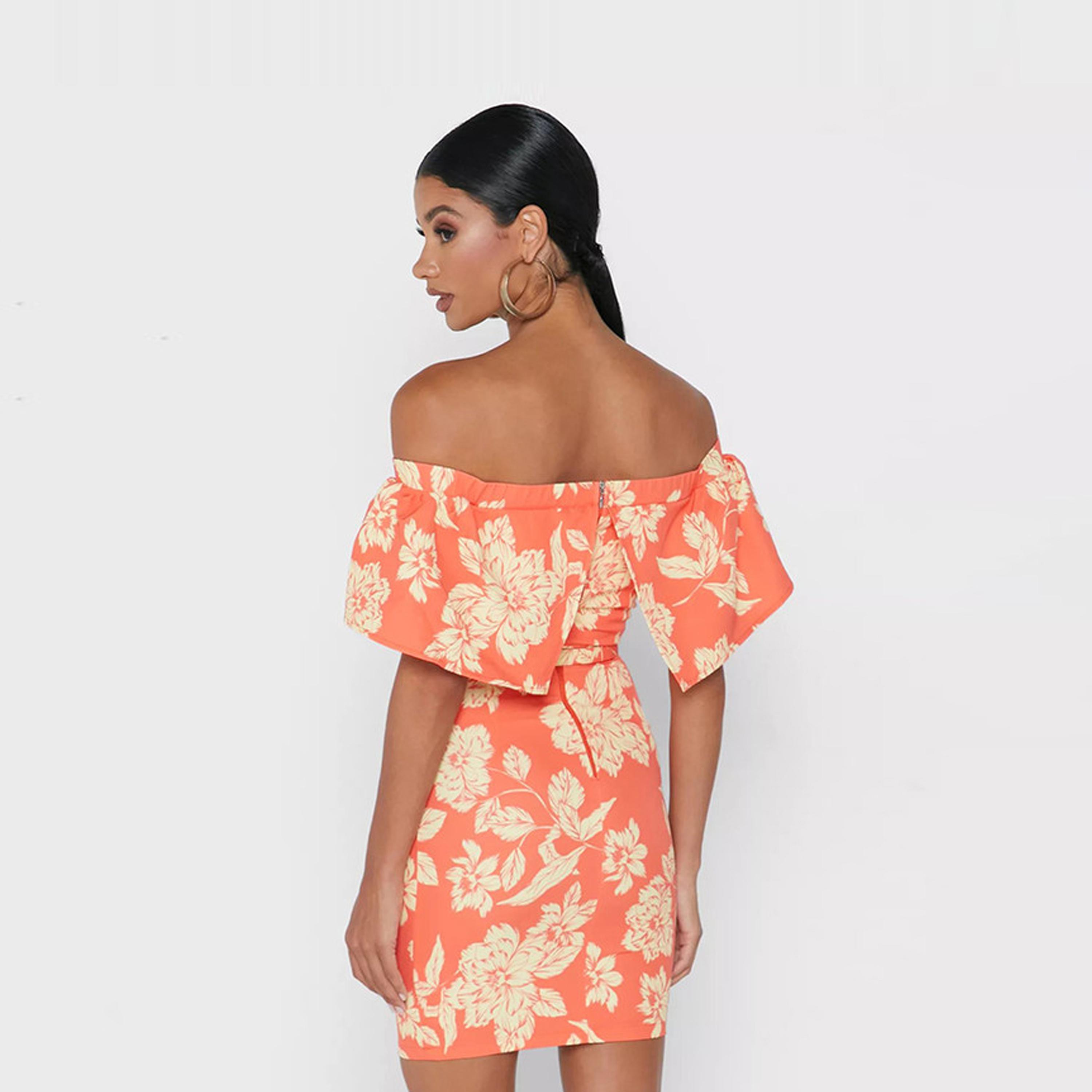 فستان قصير بوديكون بأكتاف مكشوفة ذو برتقالية زهرية من ليتل ميستريس -women-clothing-dresses-image-3