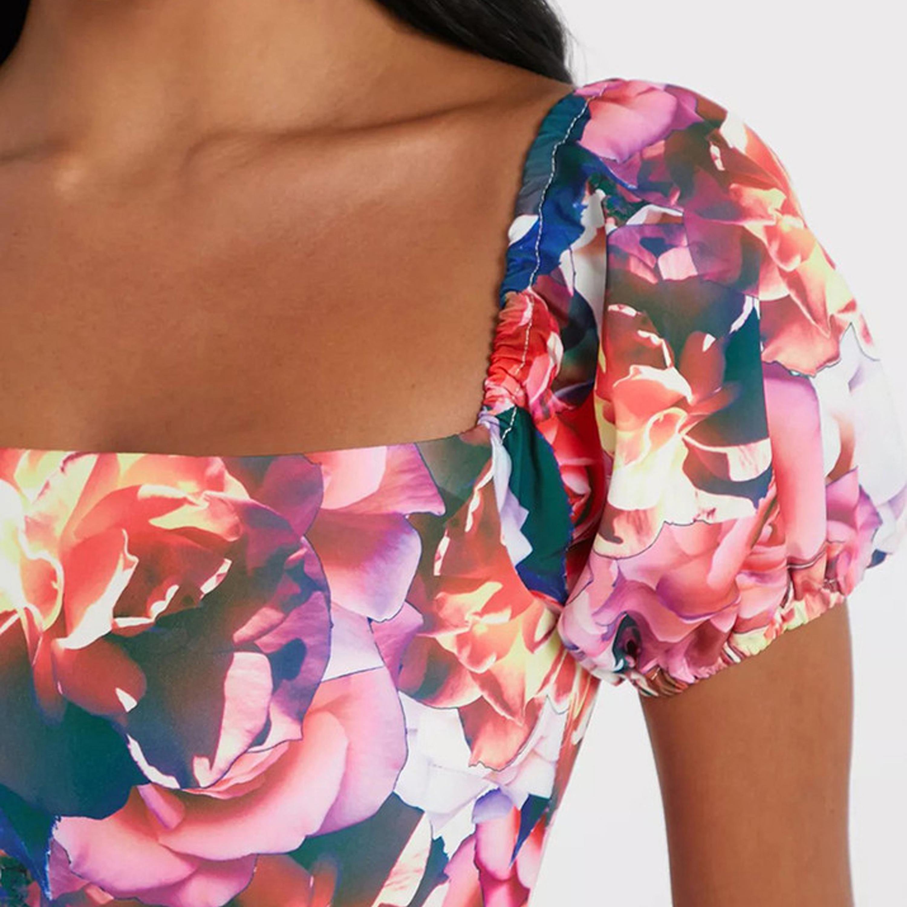 Little Mistress Floral Square Neck Bodycon Mini Dress with Short Sleeves-women-clothing-dresses-image-3