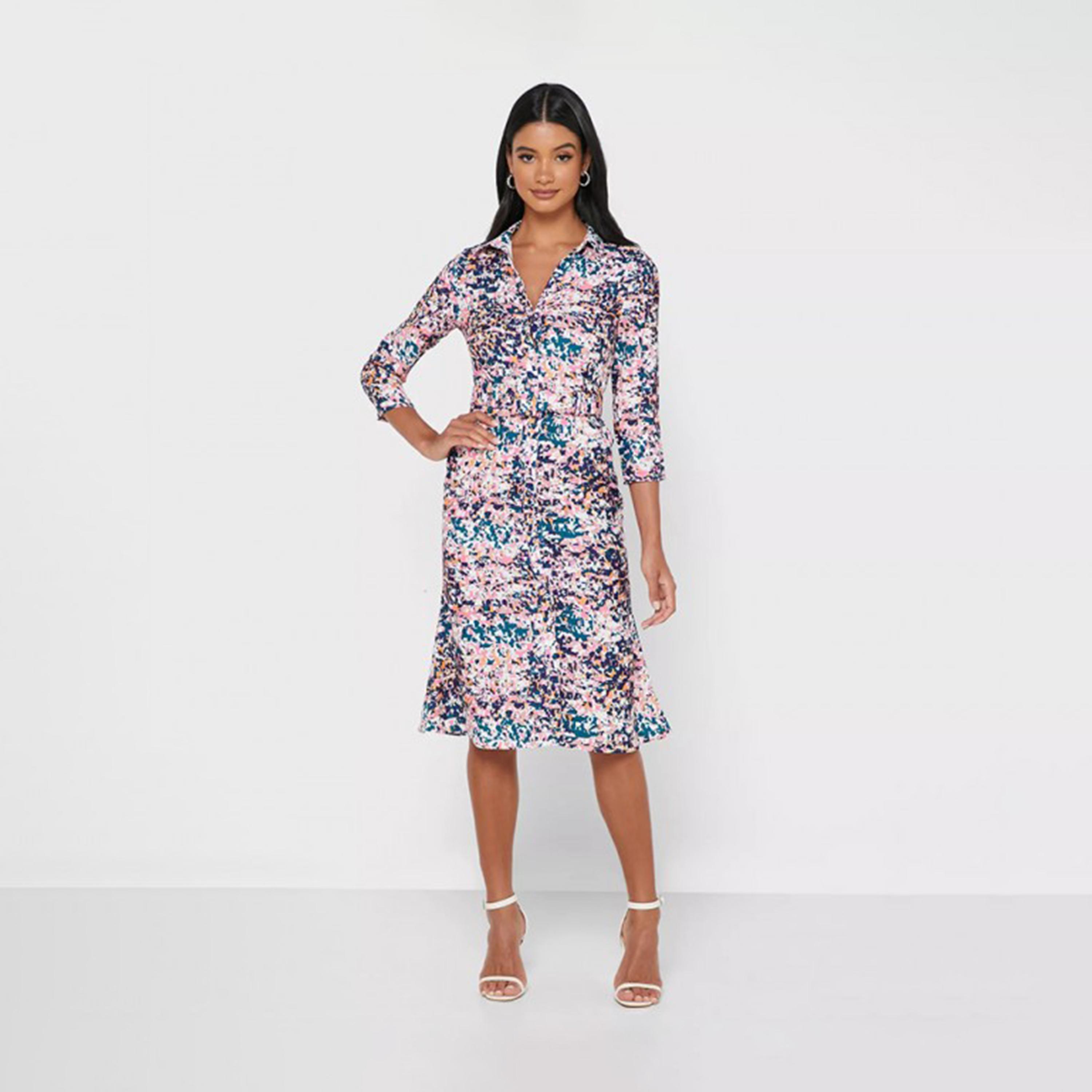 Little Mistress Multicolour Floral Midi Shirt Dress-women-clothing-dresses-image-1