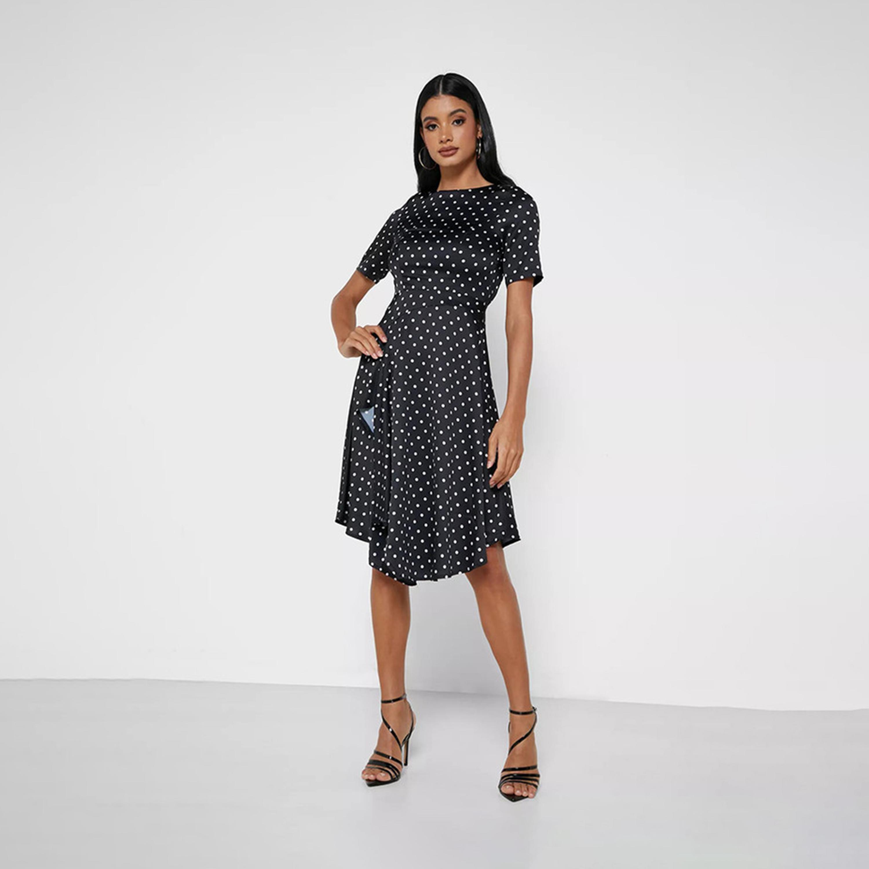 Little Mistress Black Polka Dot Knee Length Dress-women-clothing-dresses-image-1