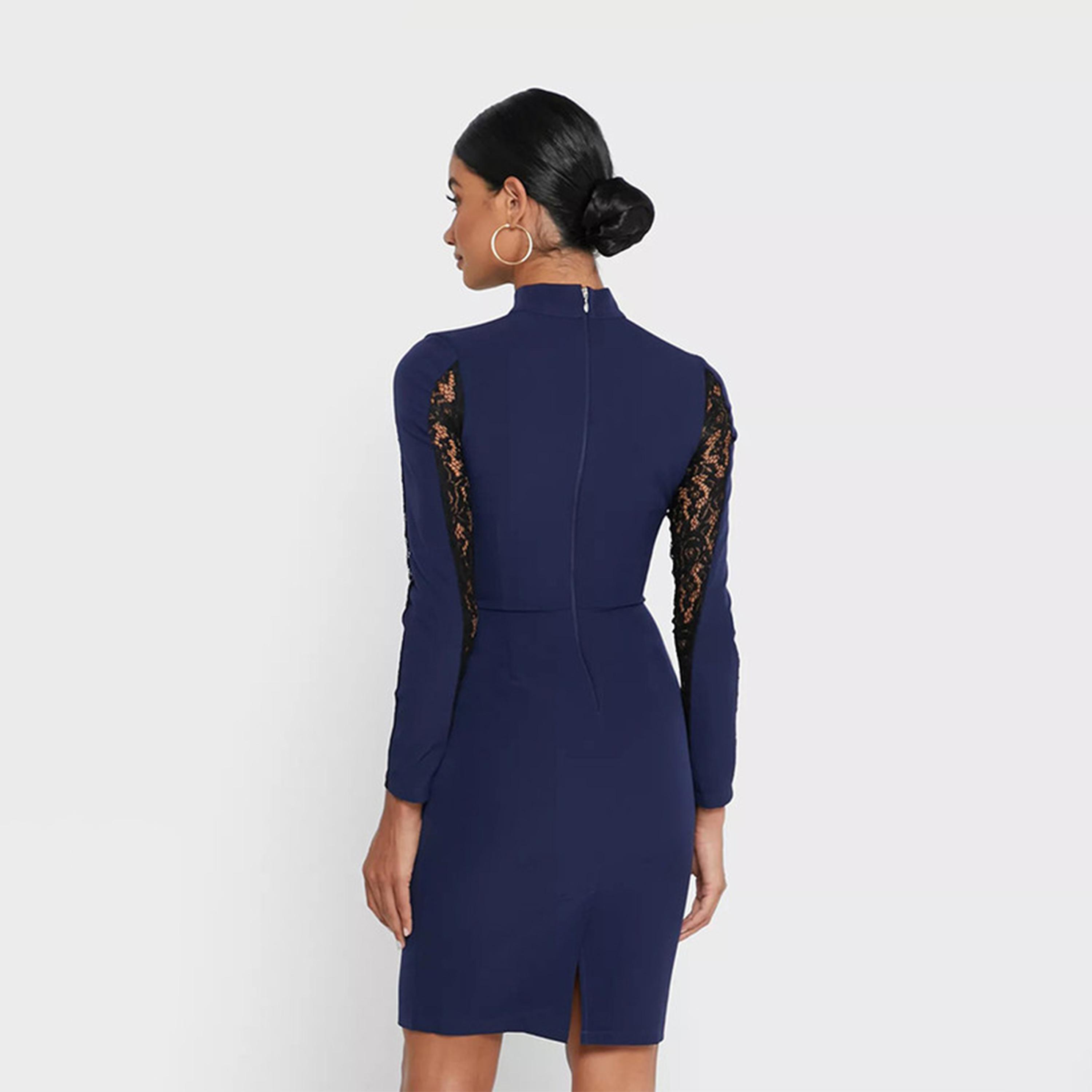 Little Mistress Navy Blue Lace High Neck Bodycon Mini Dress-women-clothing-dresses-image-3