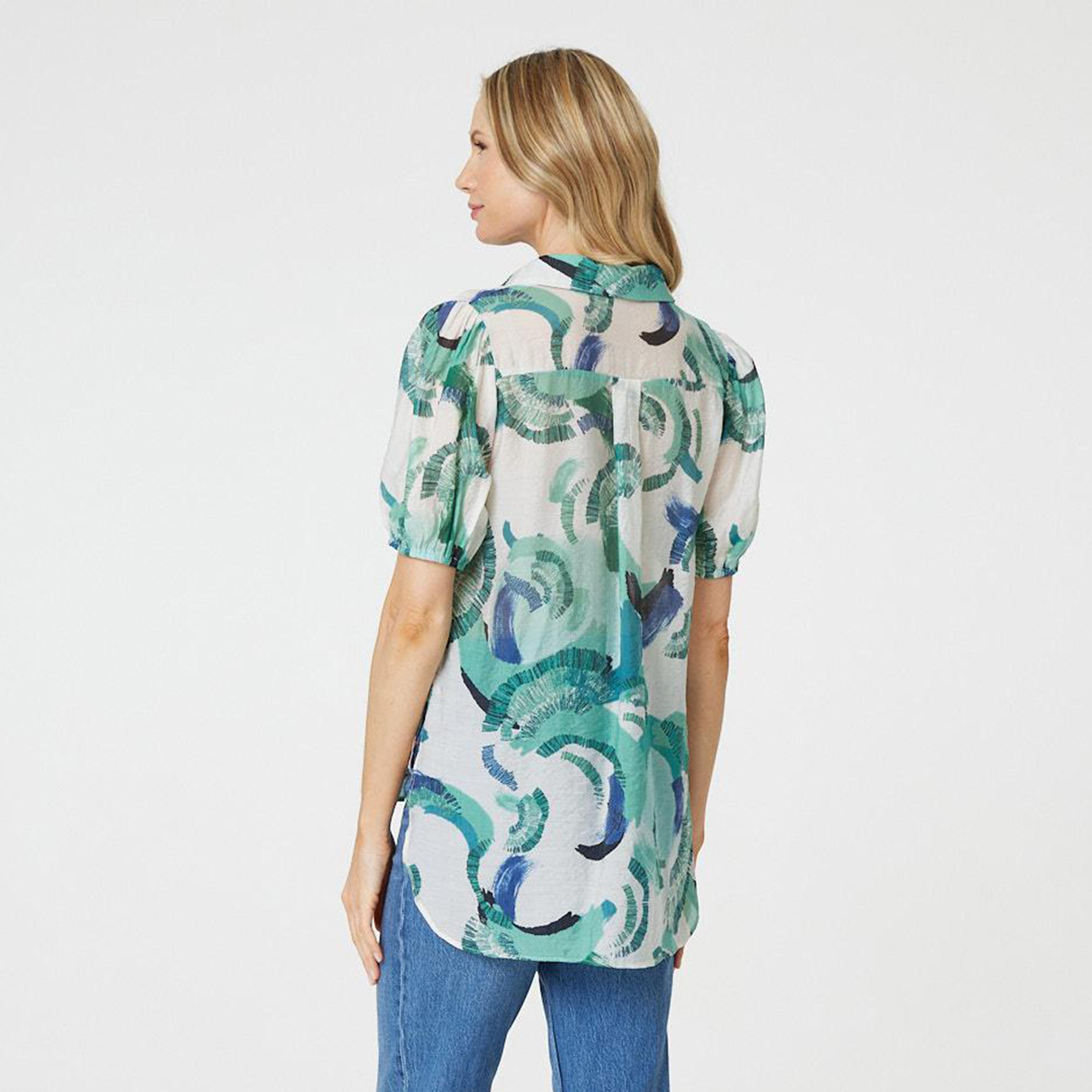 Izabel London Multicolour Abstract Print Collared Puff Sleeves Women's Top-women-clothing-shirtsandblouses-blouses-image-3