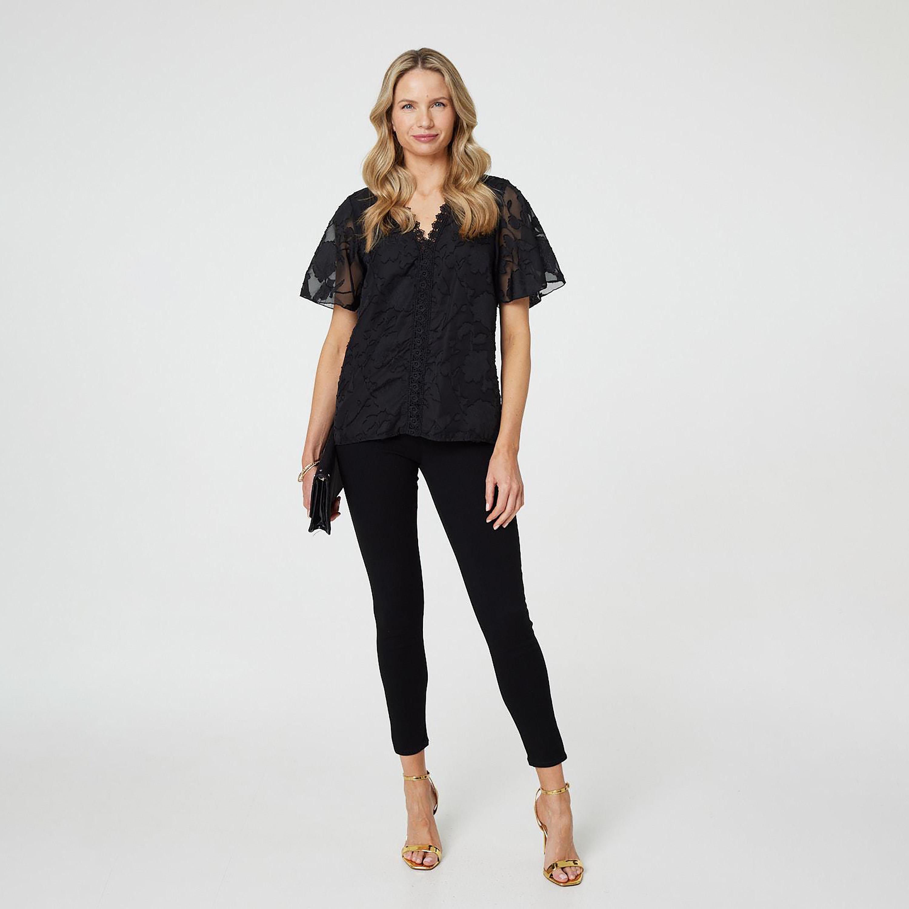 Izabel London Jacquard Floral Flutter Sleeves Women's Top-women-clothing-shirtsandblouses-blouses-image-2