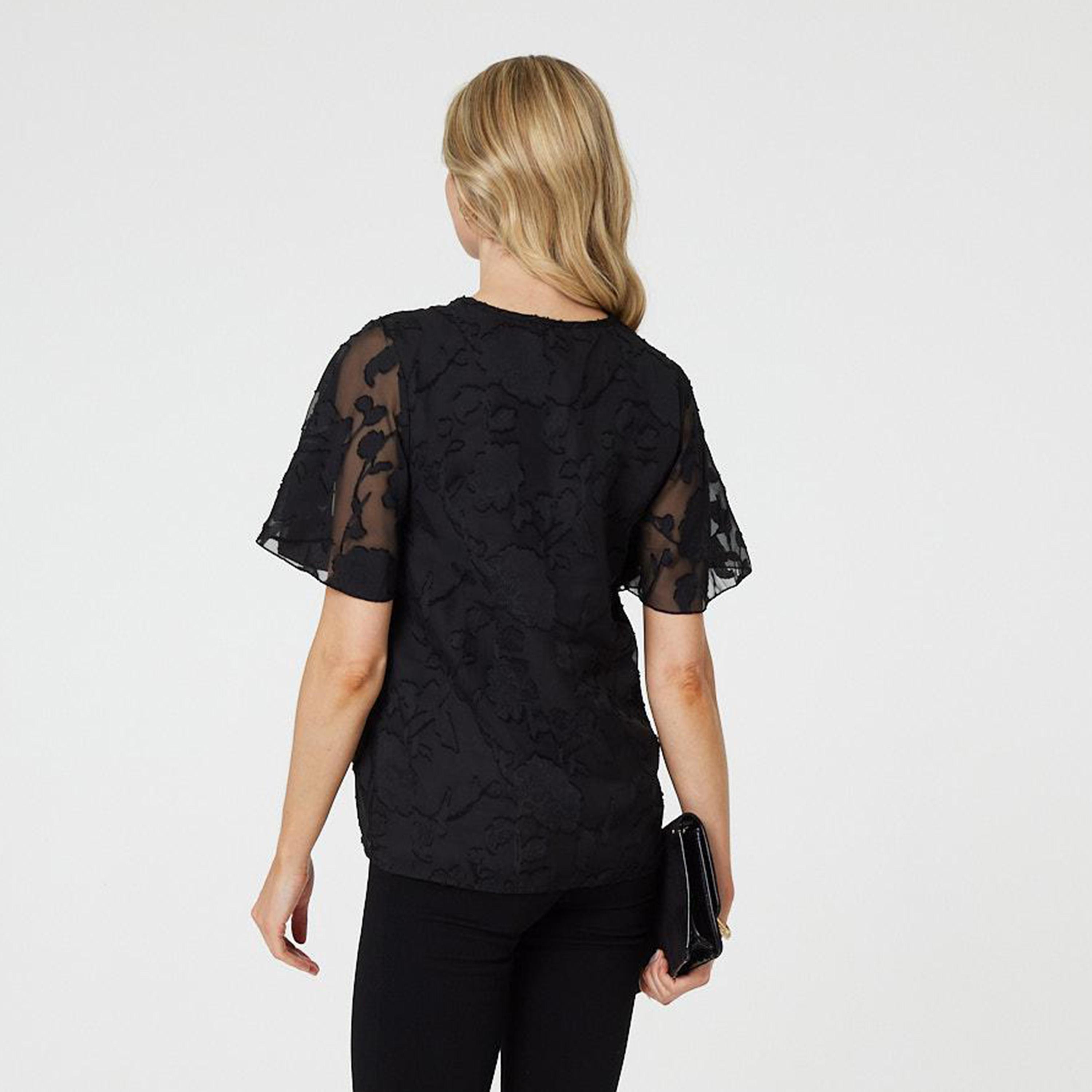 Izabel London Jacquard Floral Flutter Sleeves Women's Top-women-clothing-shirtsandblouses-blouses-image-3