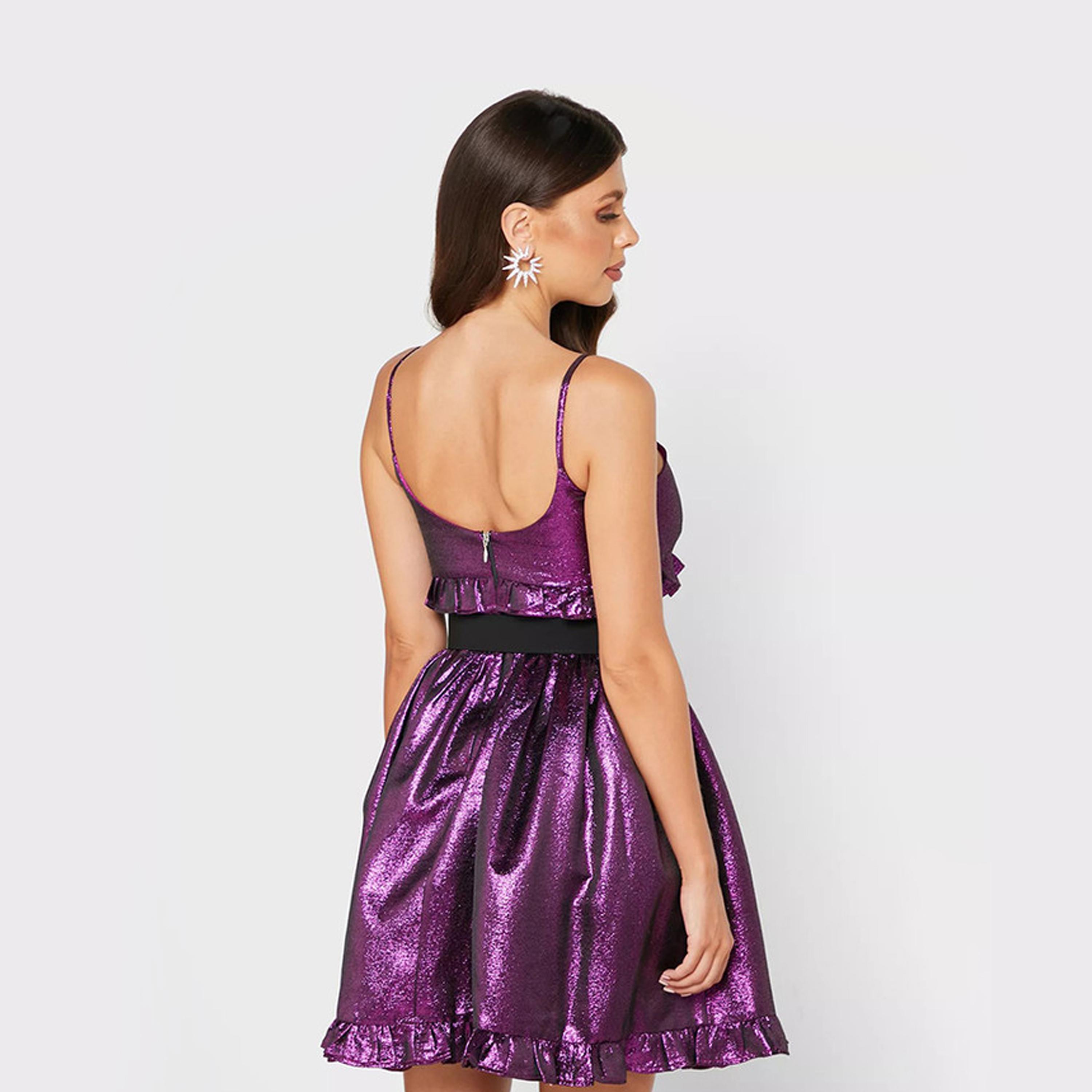 فستان قصير بحزام وحمالات كتف معدنية باللون الأرجواني من ليتل ميسترس -women-clothing-dresses-image-2