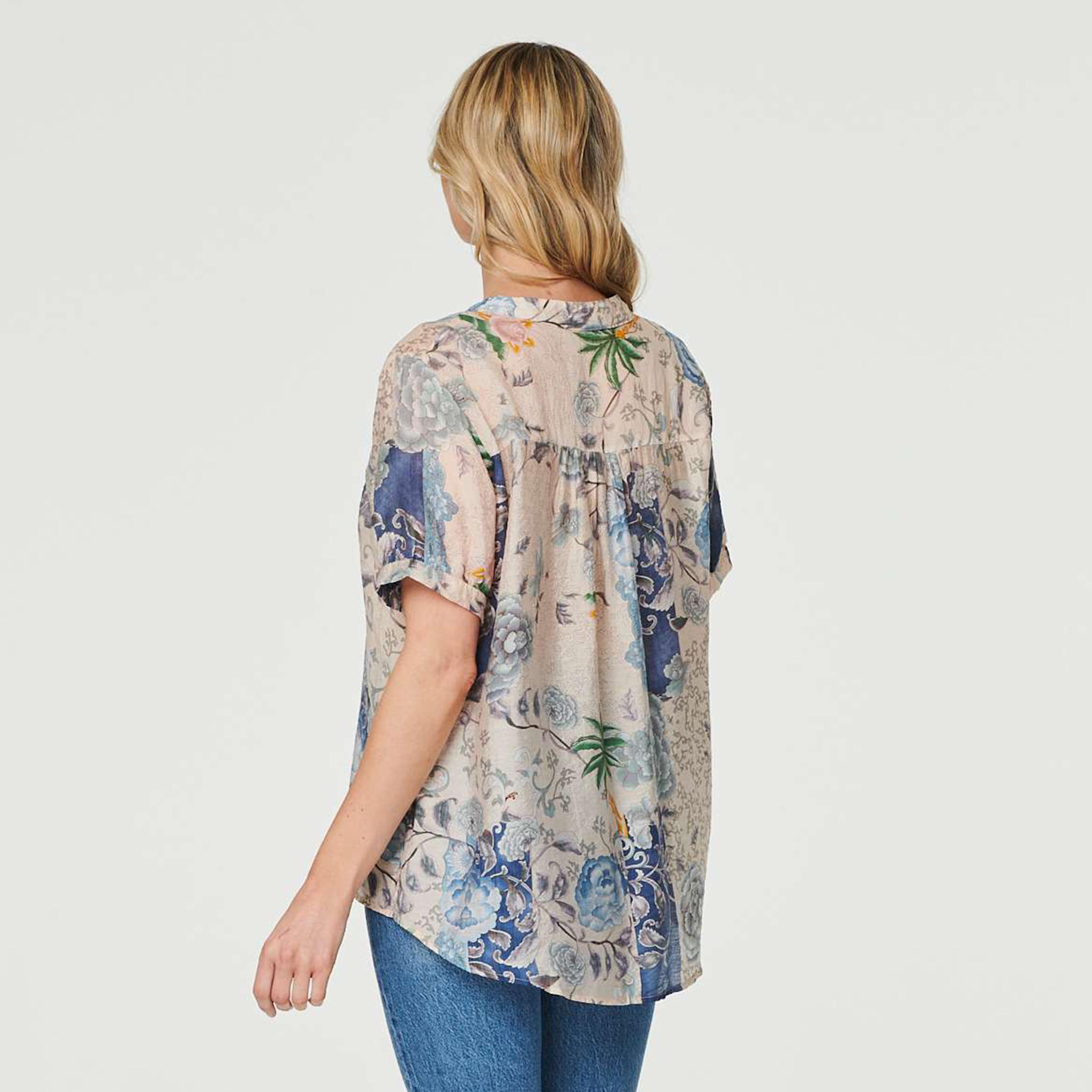 Izabel London Multicolour Floral Print Mandarin Collar Women's Top-women-clothing-shirtsandblouses-blouses-image-3