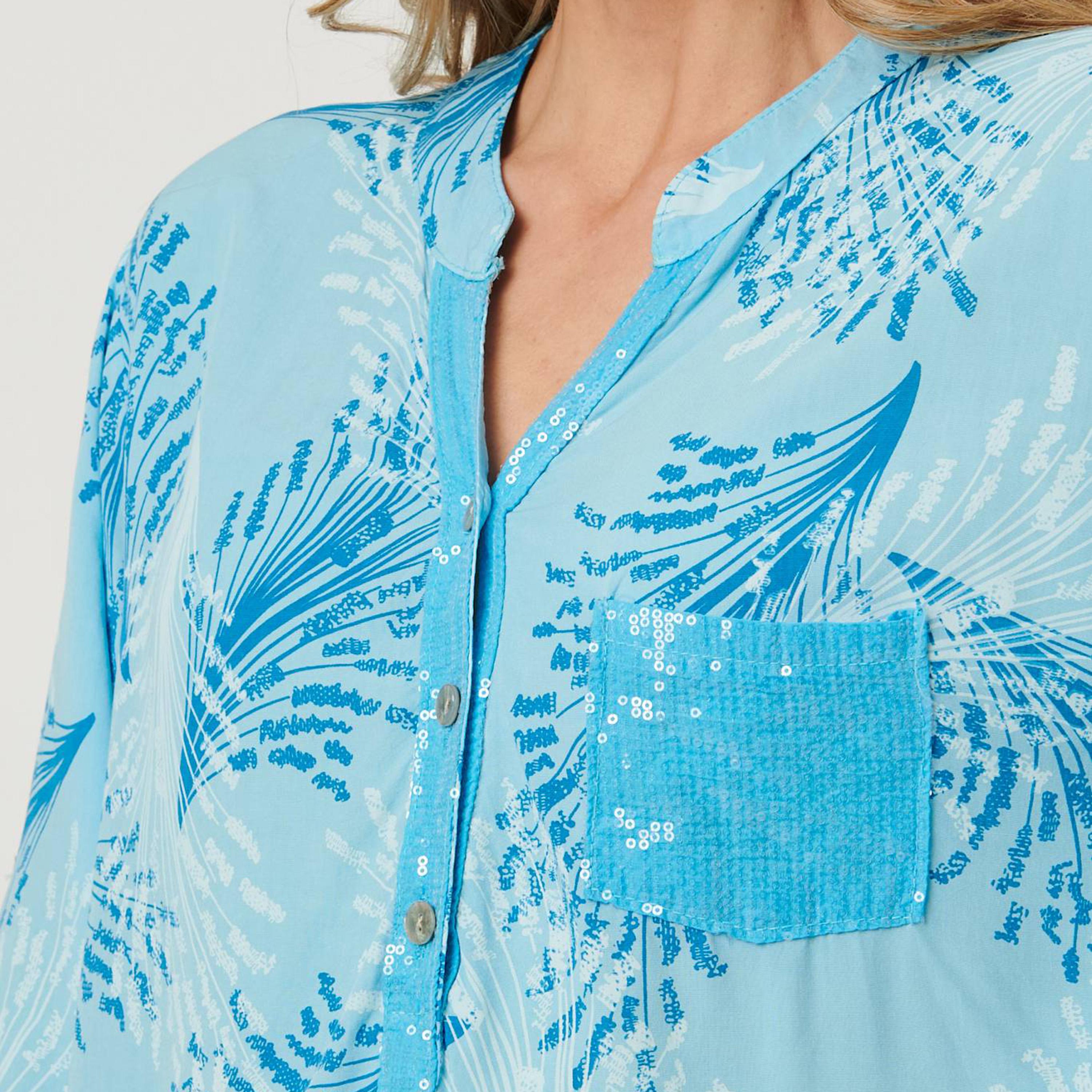 Izabel London Blue Printed Mandarin Collar Women's Top-women-clothing-shirtsandblouses-blouses-image-4