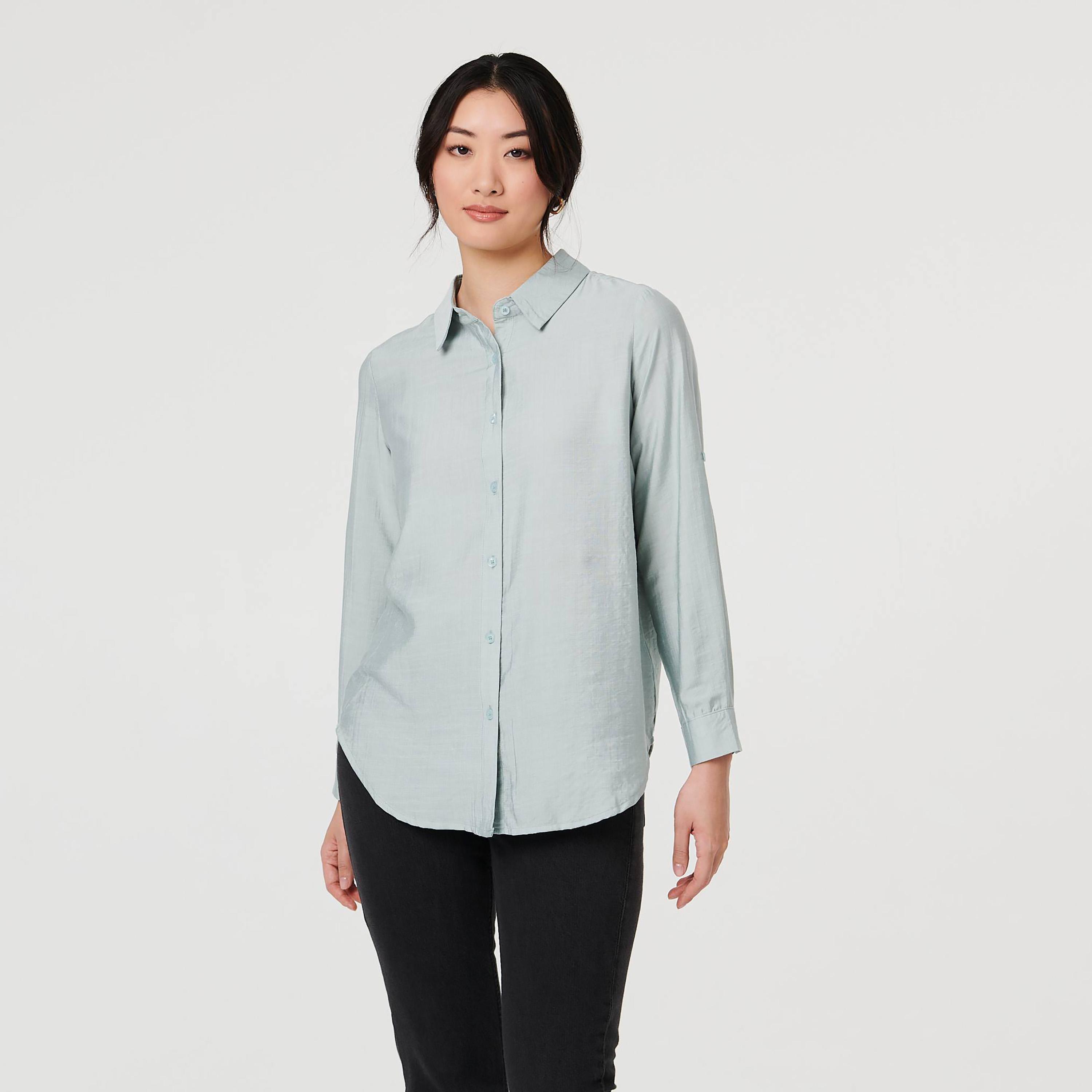 قميص نسائي بياقة وأكمام "رول-أب" تطوى للأعلى من إيزابيل لندن-women-clothing-shirtsandblouses-shirts-image-1