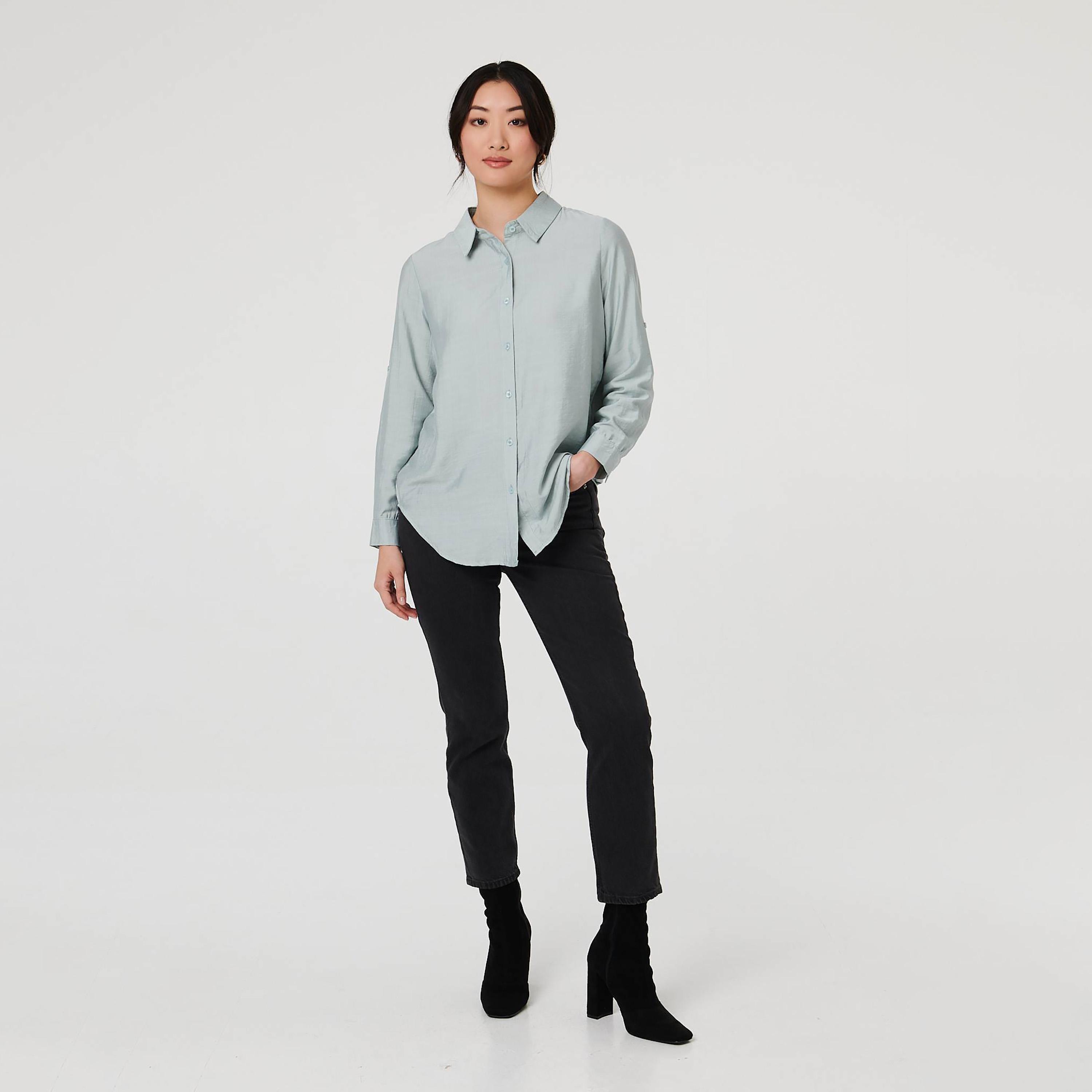 قميص نسائي بياقة وأكمام "رول-أب" تطوى للأعلى من إيزابيل لندن-women-clothing-shirtsandblouses-shirts-image-2