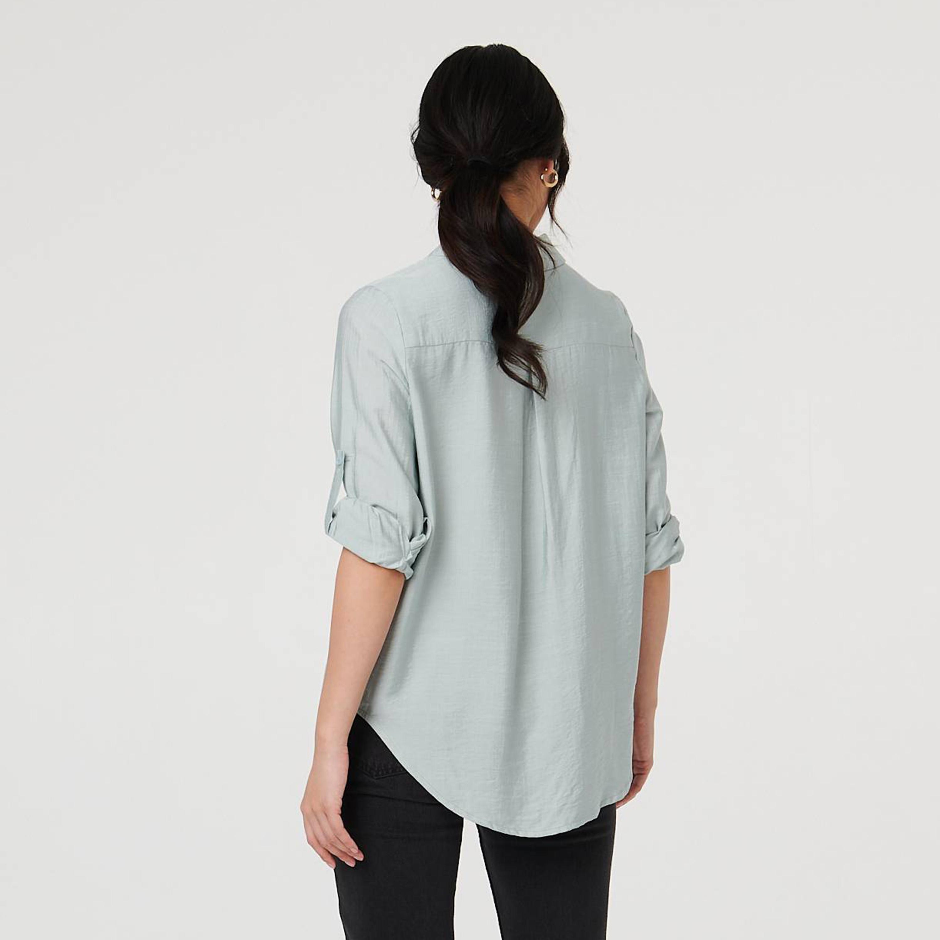 قميص نسائي بياقة وأكمام "رول-أب" تطوى للأعلى من إيزابيل لندن-women-clothing-shirtsandblouses-shirts-image-3