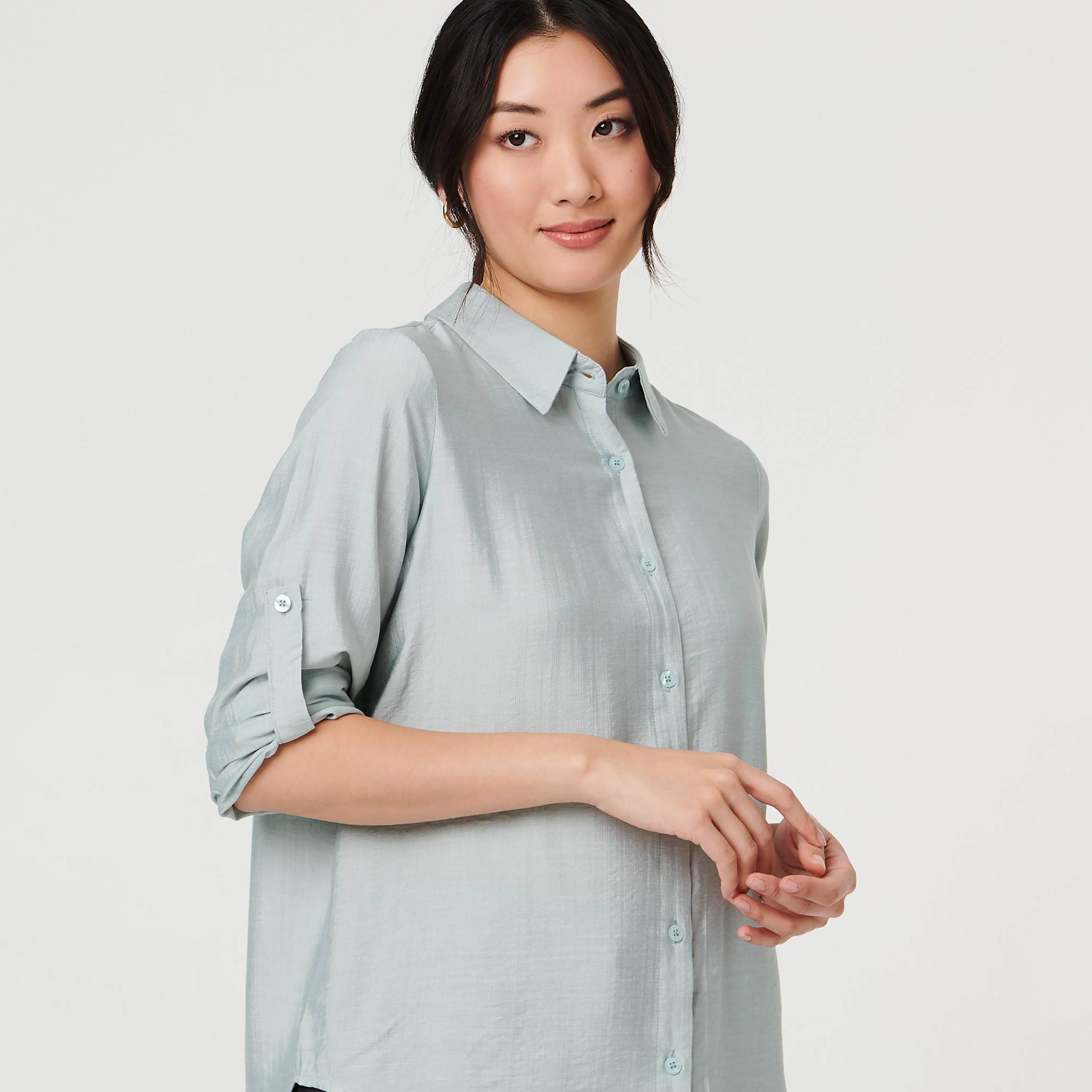 قميص نسائي بياقة وأكمام "رول-أب" تطوى للأعلى من إيزابيل لندن-women-clothing-shirtsandblouses-shirts-image-4