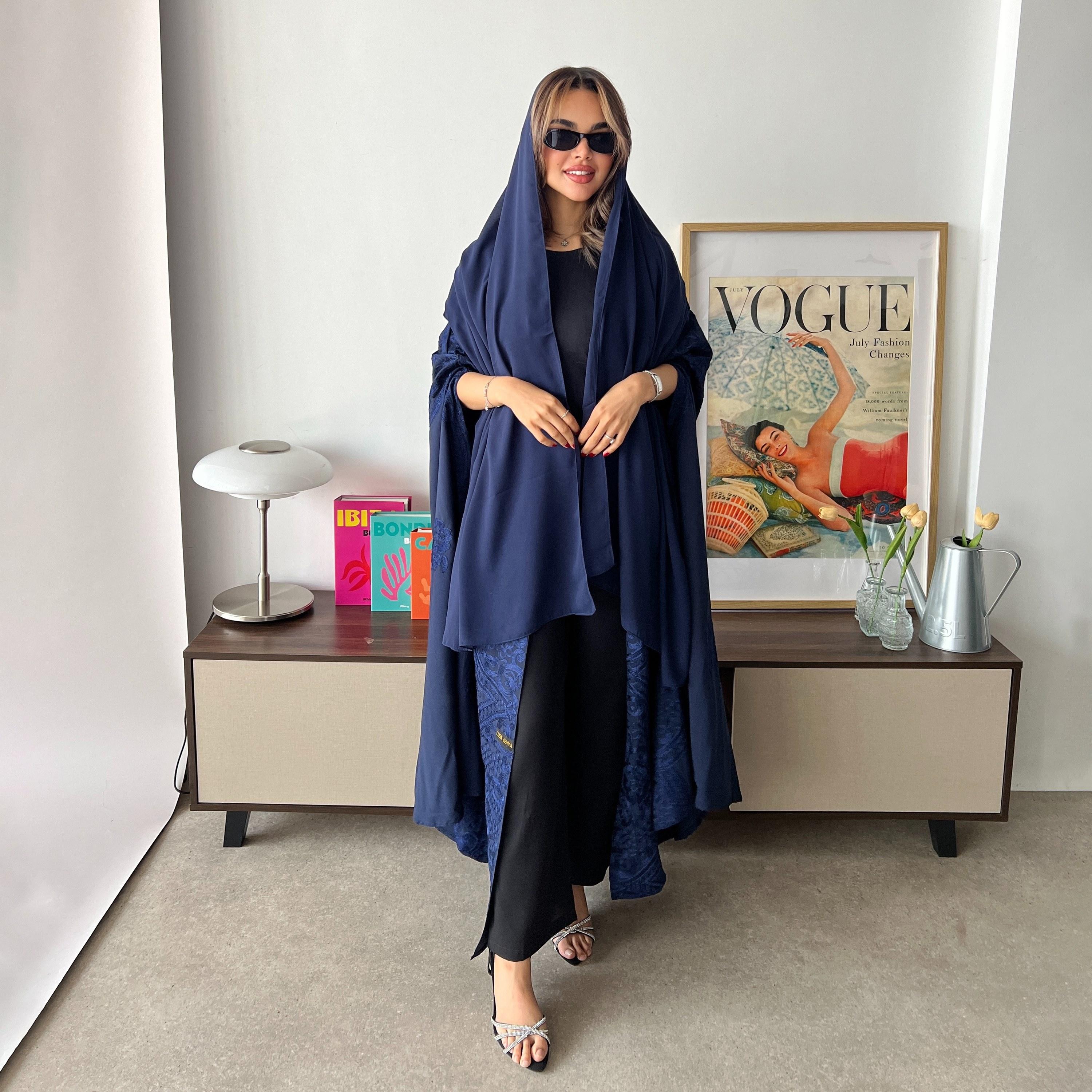 Lusin abaya Chanel Embroidered Crepe Women's Evening Qatari Bisht-Style Abaya with Hijab-women-arabicclothing-abayas-image-1