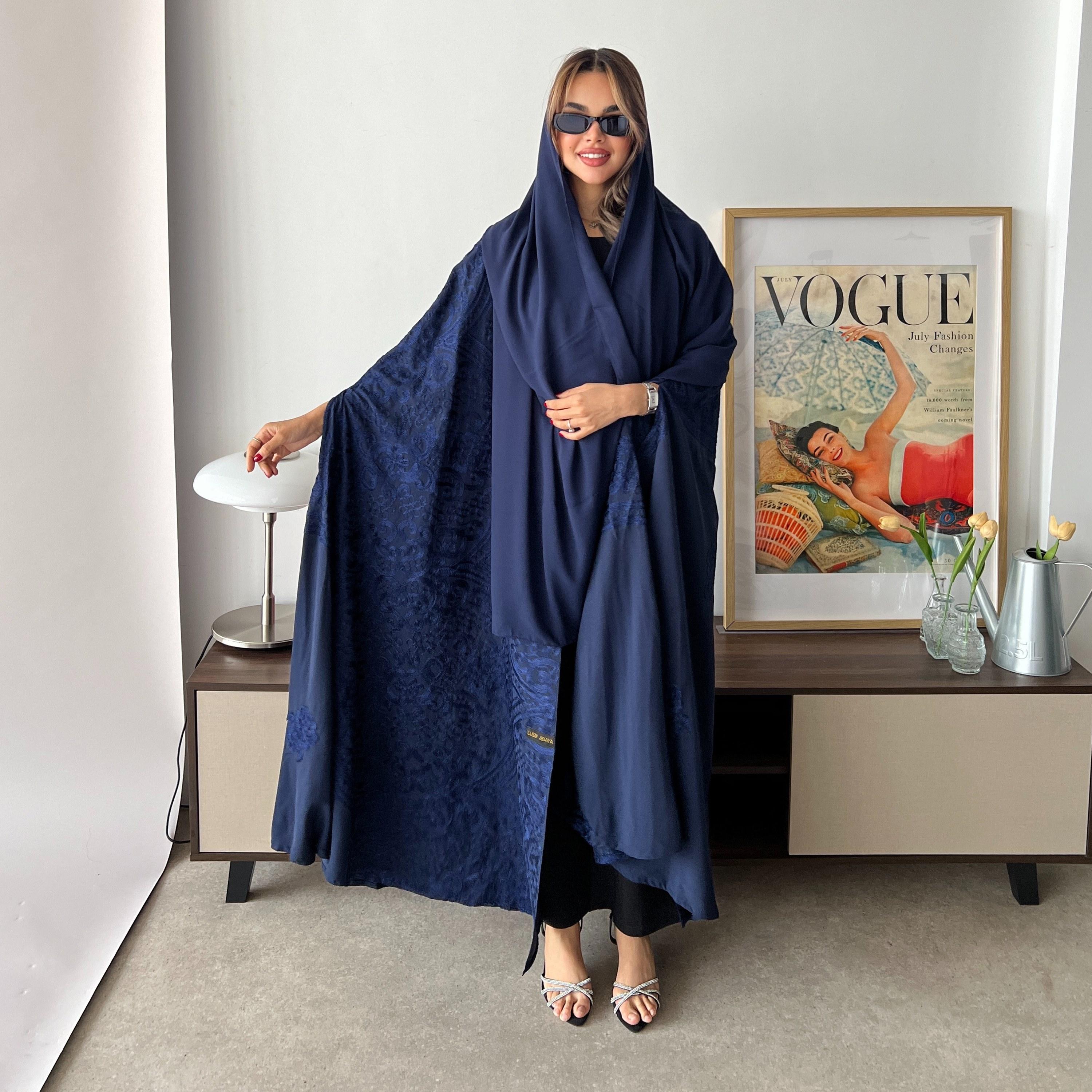 Lusin abaya Chanel Embroidered Crepe Women's Evening Qatari Bisht-Style Abaya with Hijab-women-arabicclothing-abayas-image-6