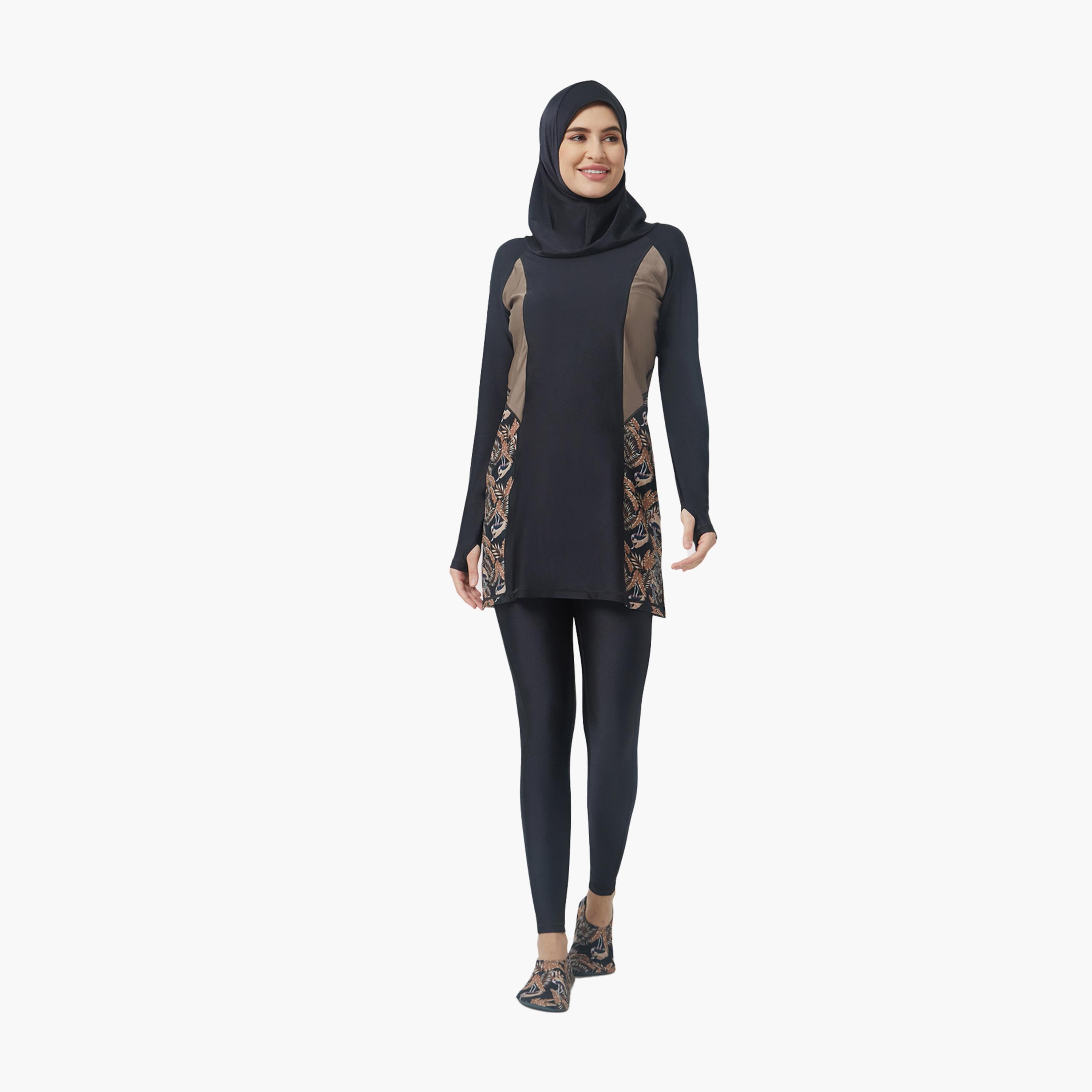 COEGA Women Modest 3 Piece Swim Set, Nero Golden Flamingo-women-clothing-swimandbeach-burkinis-image-1