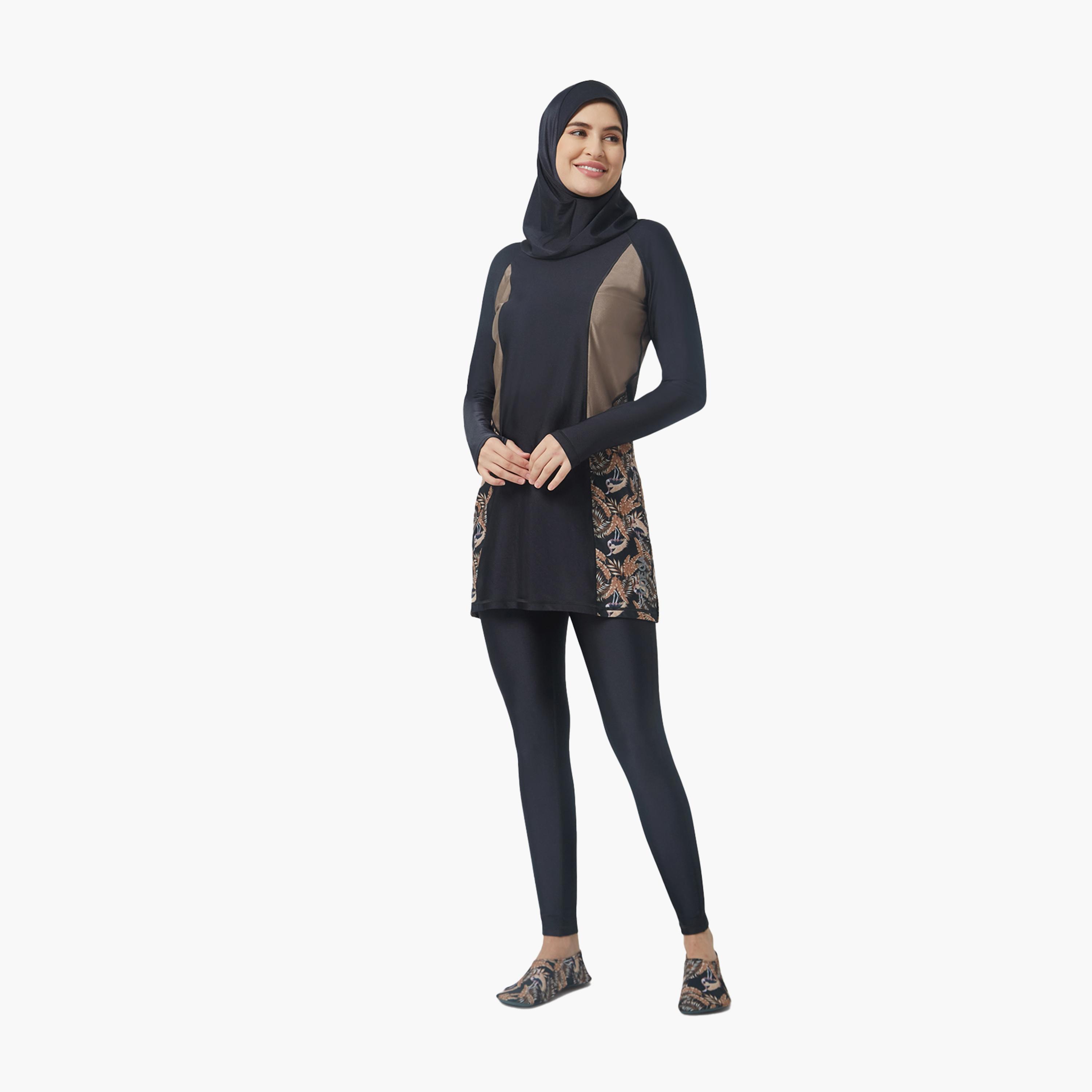 COEGA Women Modest 3 Piece Swim Set, Nero Golden Flamingo-women-clothing-swimandbeach-burkinis-image-2